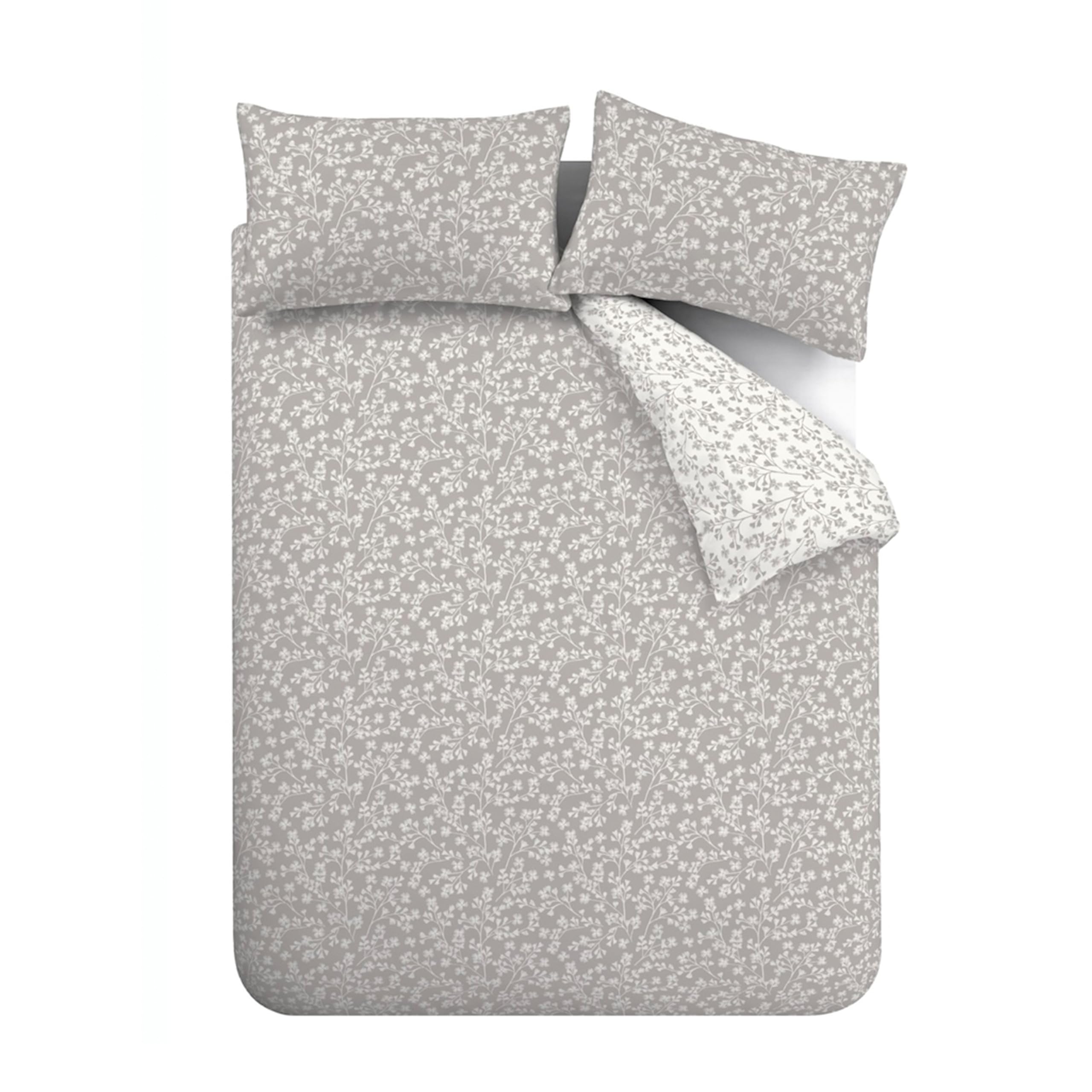 Catherine Lansfield Brushed Grace Floral Leaf Cotton Reversible Double Duvet Cover Set | 100% Cotton 5