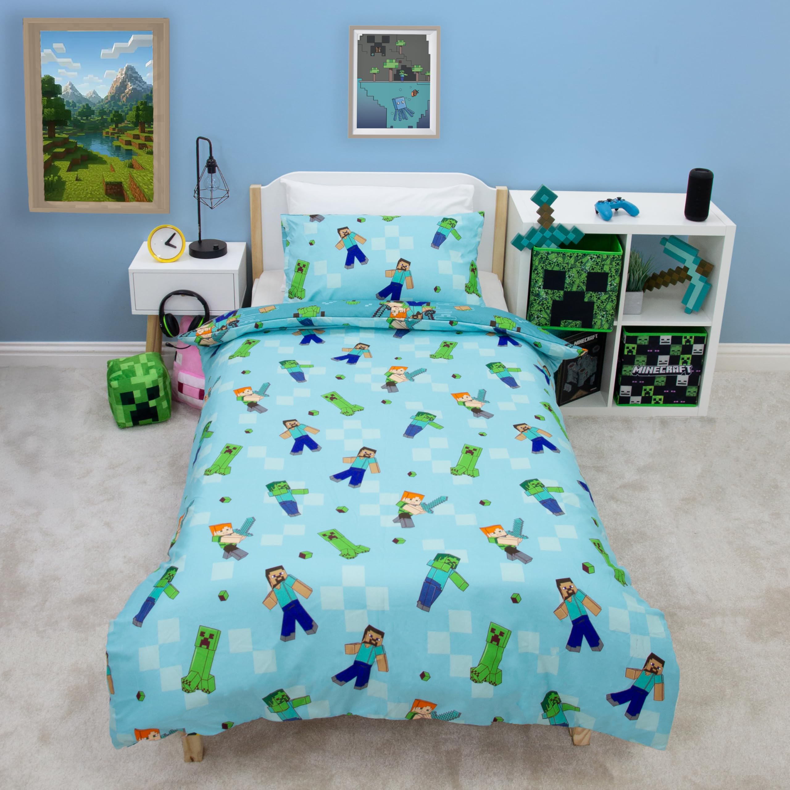 Minecraft Official Single Duvet Cover Set | Reversible Level Up Design | 135cm x 200cm 6