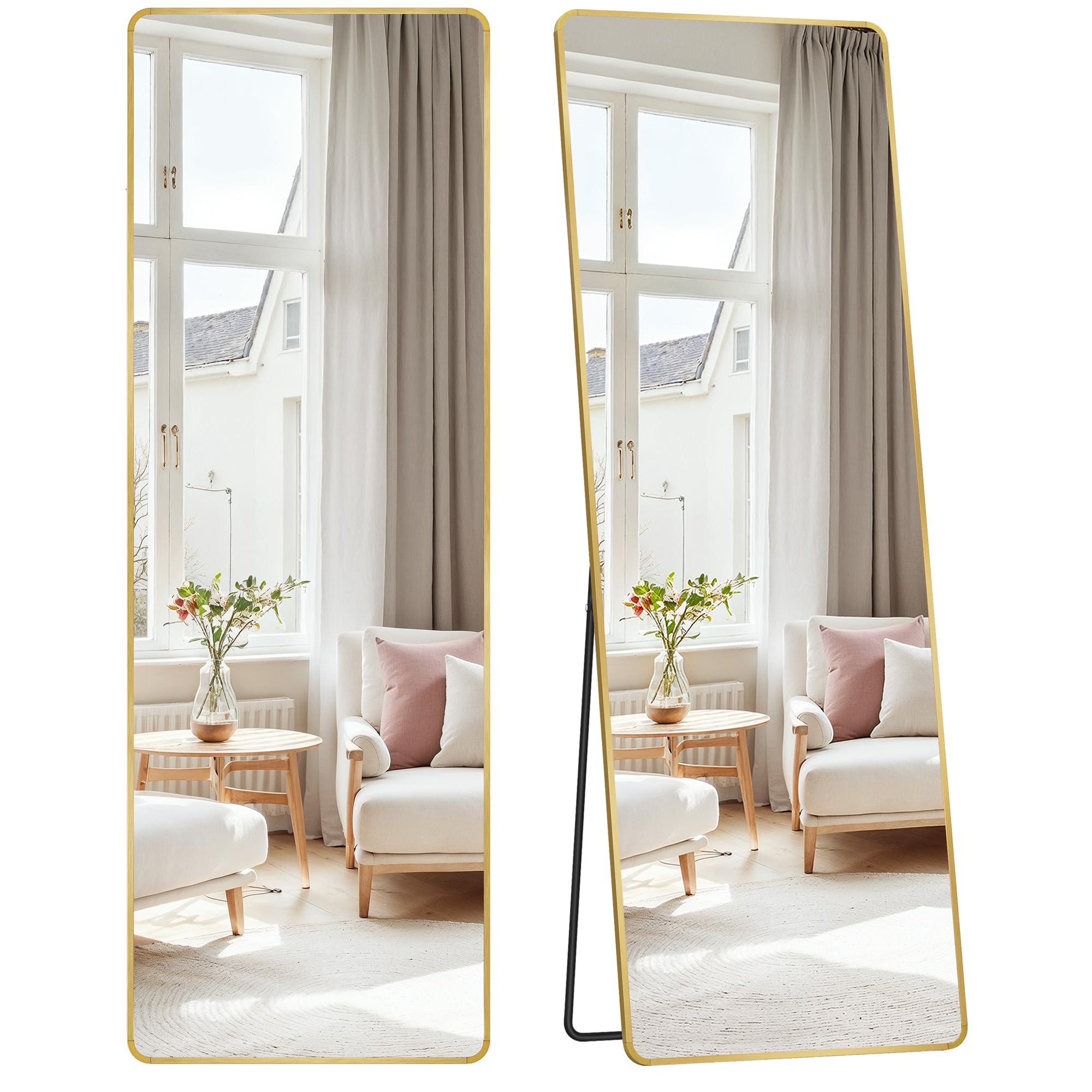 SONGMICS Full Length Floor Mirror - 160 x 50 cm | Pale Gold Aluminium Frame | Shatterproof