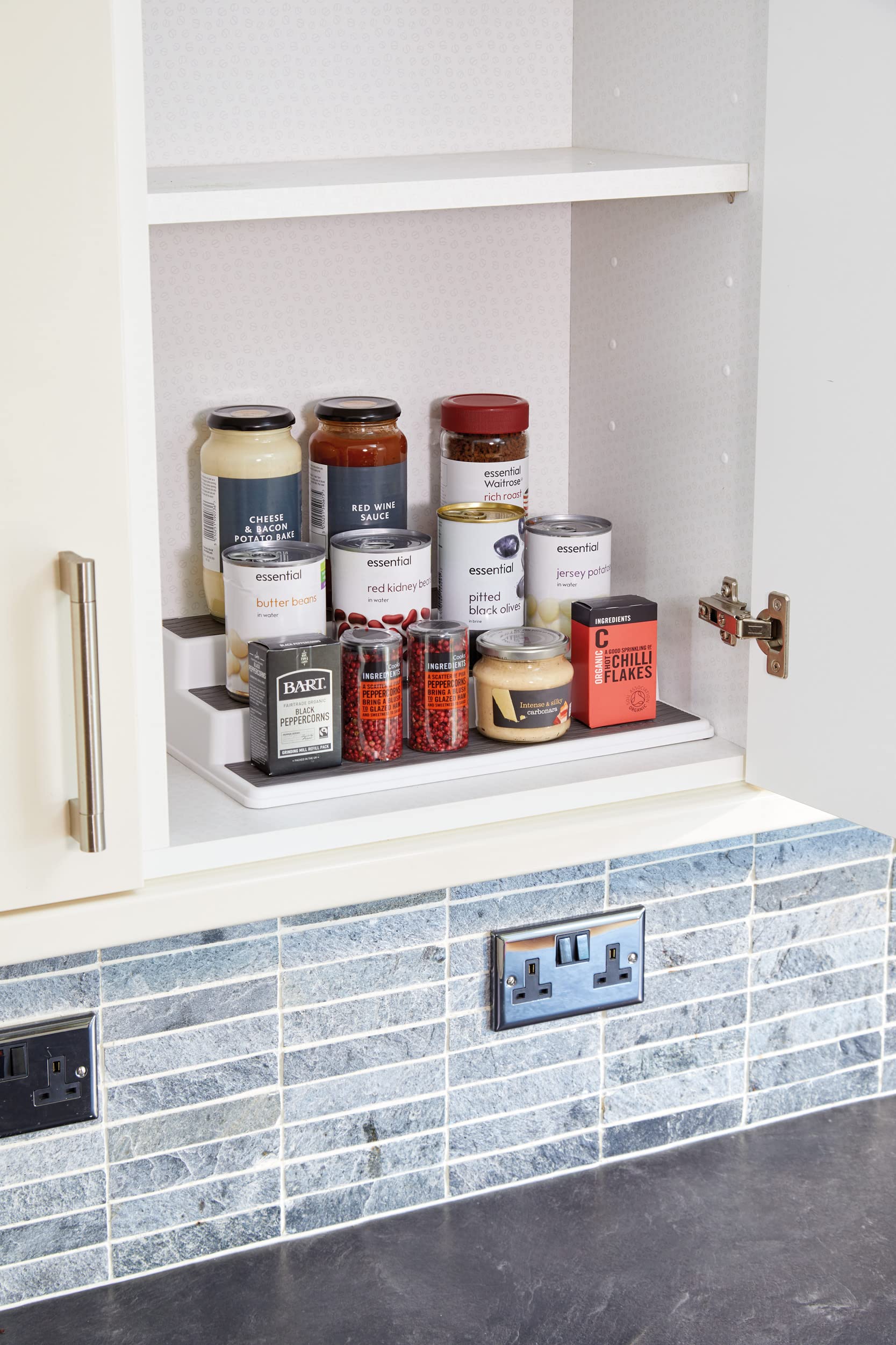 Copco Basics 3-Tier Spice Rack for Cupboard Storage | Non-Slip Plastic | White/Grey 3