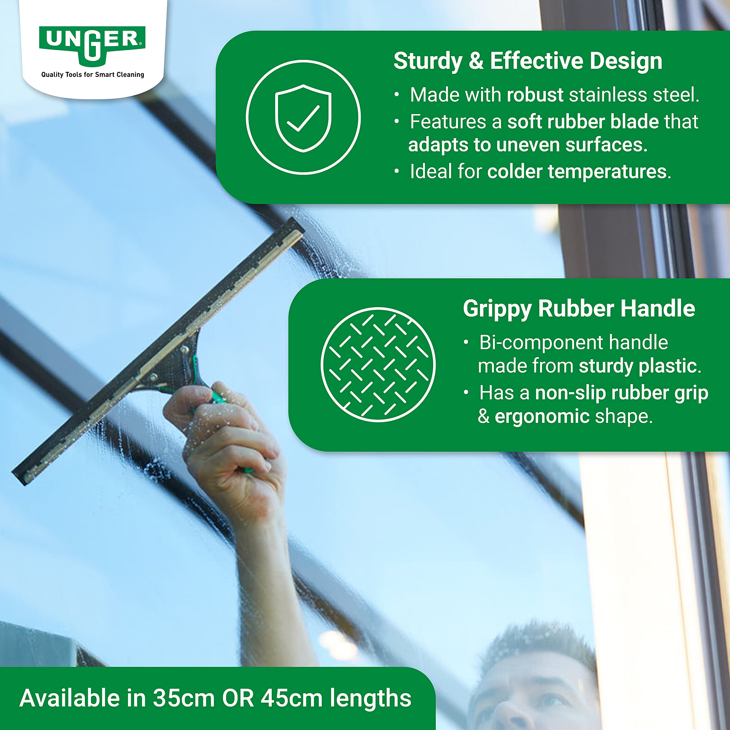 Unger ErgoTec Window Squeegee 79001 - 45cm Stainless Steel Channel | Ergonomic Grip 3