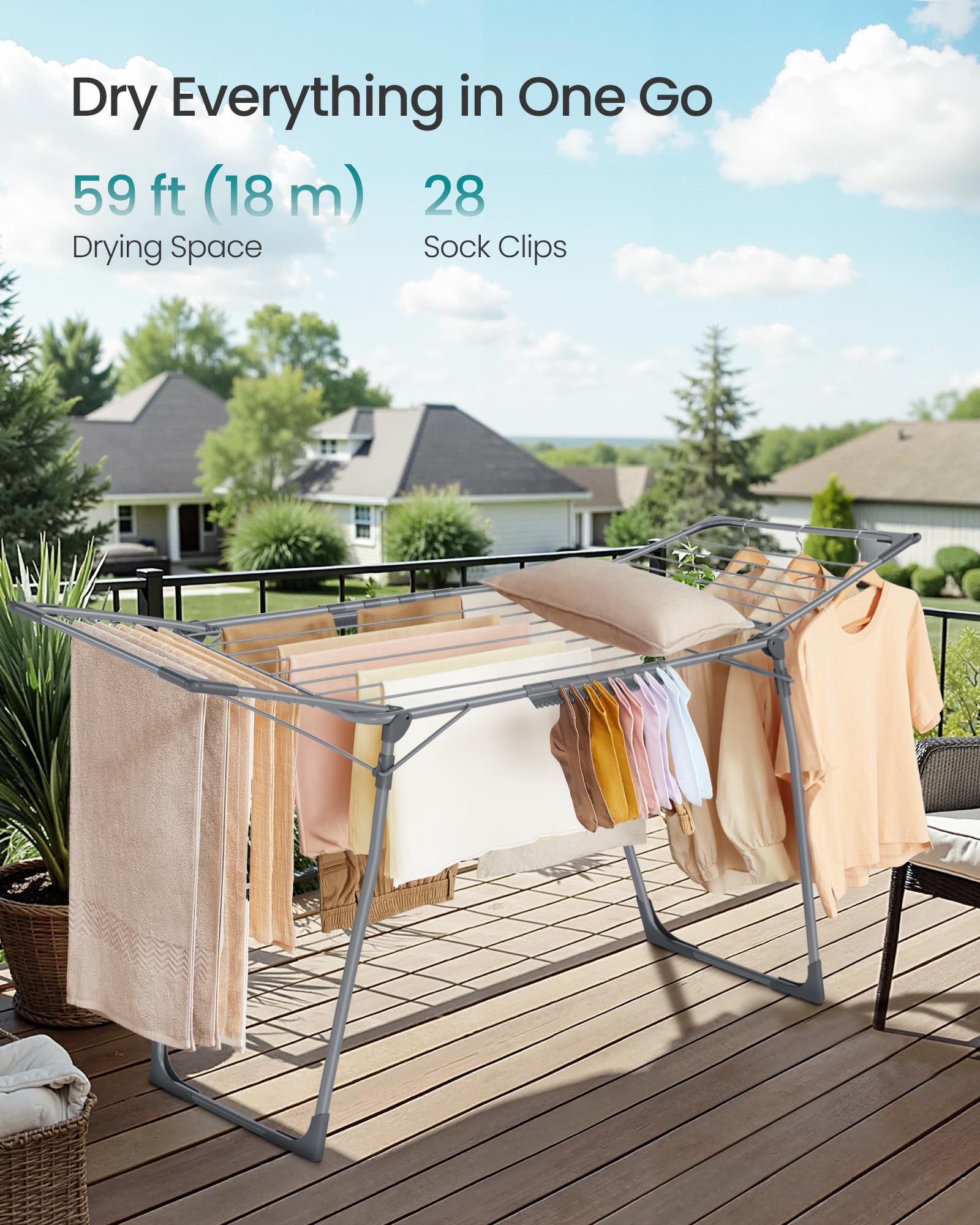 SONGMICS Clothes Drying Rack - 18m Drying Space | 18kg Capacity | Foldable Metal Airer 4