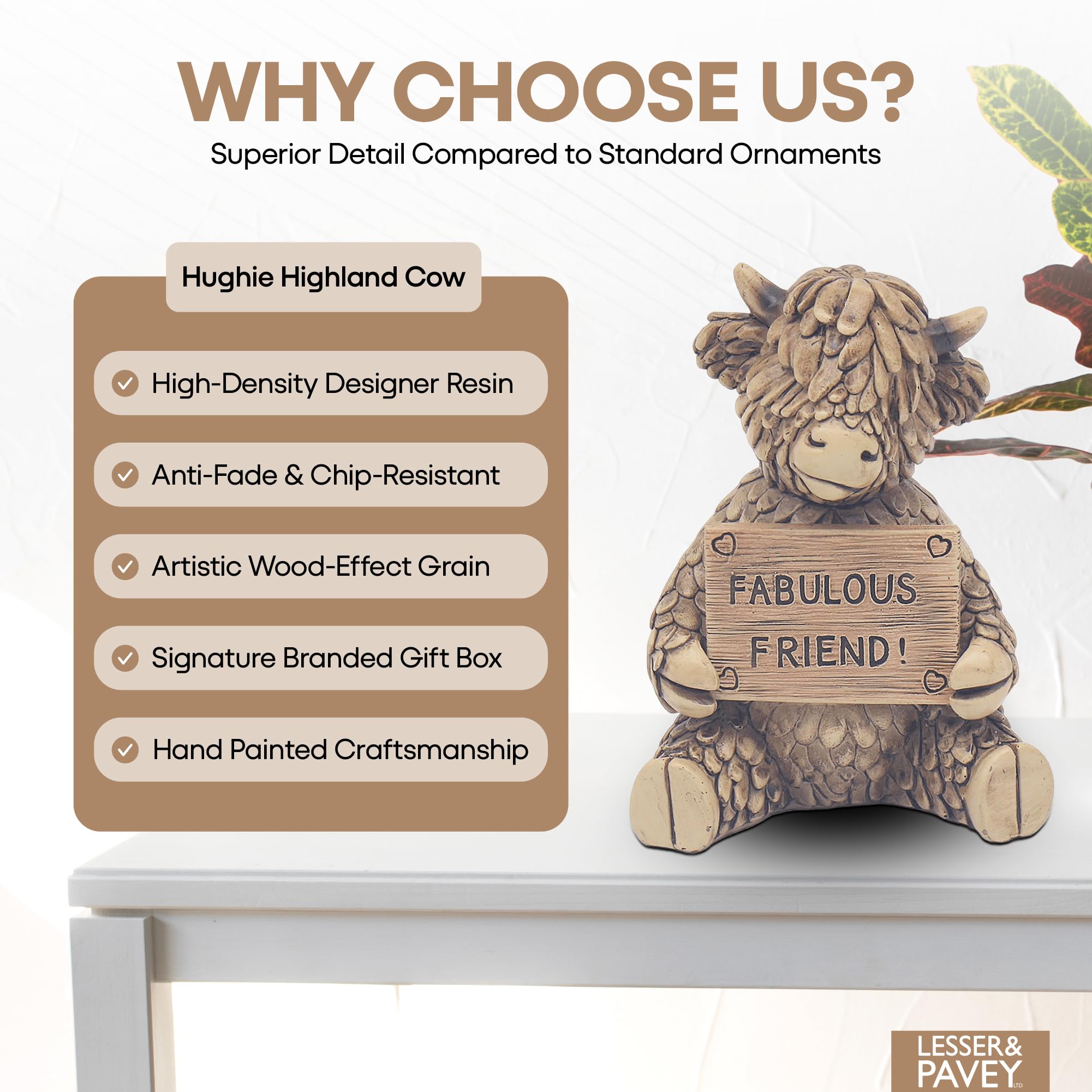 Lesser & Pavey Hughie Highland Cow Fab Friend Home Decor Figurine | 72x55x102mm 5