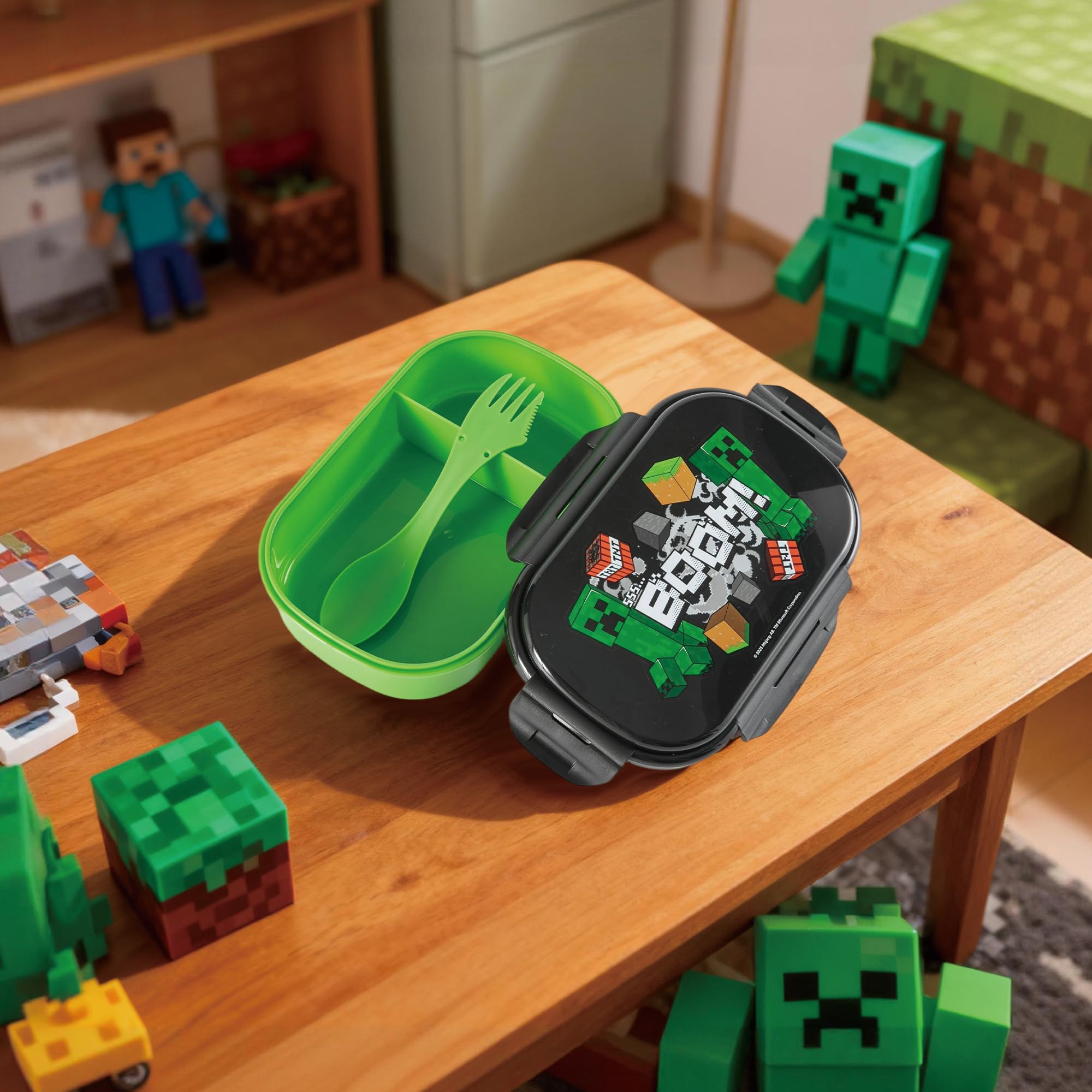 HOX Minecraft Creeper BOOM Bento Lunch Box with Spork | 2 Compartments | Leak-Proof Seal 4