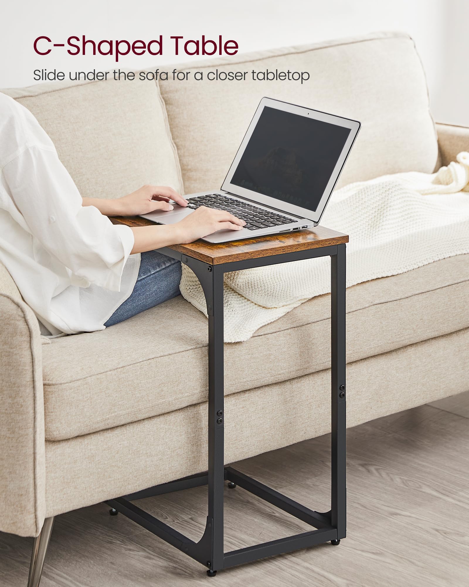 VASAGLE Set of 2 C-Shaped Side Tables - Rustic Brown/Black | 40x30x62 cm | Space Saving 5