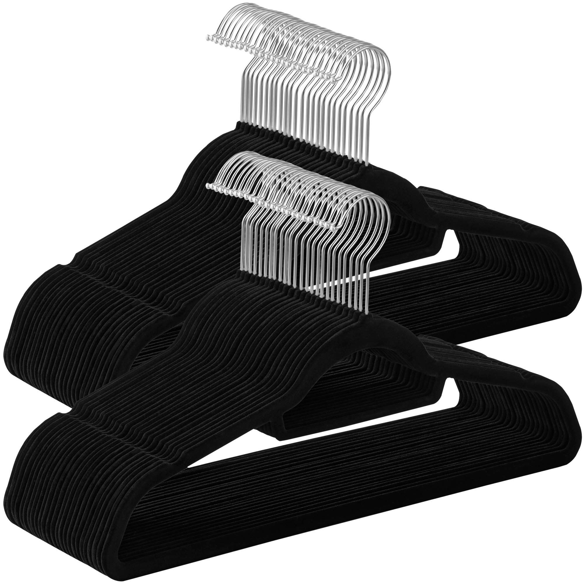 SONGMICS Velvet Hangers Set of 50 - Non-Slip, Space-Saving, 0.6cm Thick, 43.5cm Long | Silver & Black 1