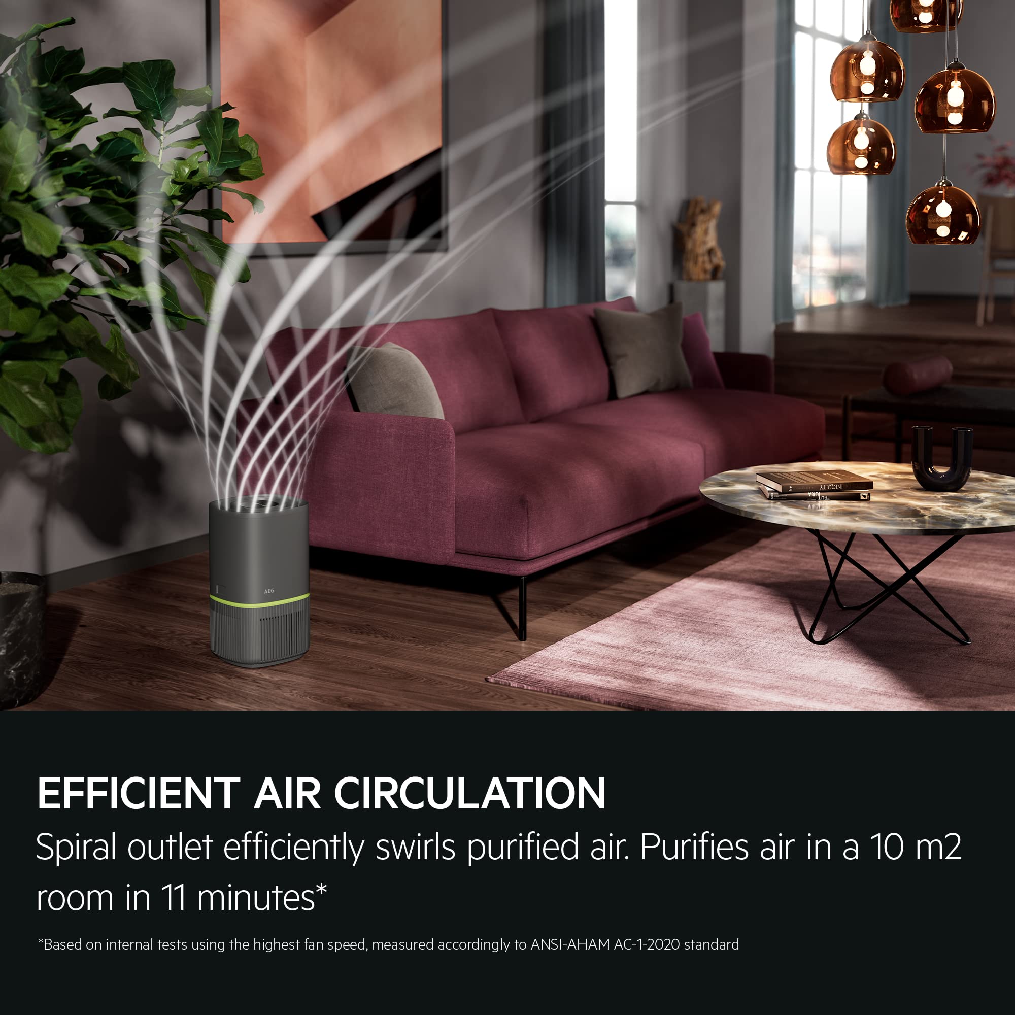 AEG Pure 5000 Compact Air Purifier APO50371DG - 4-Stage HEPA Filtration | Smart Control 5