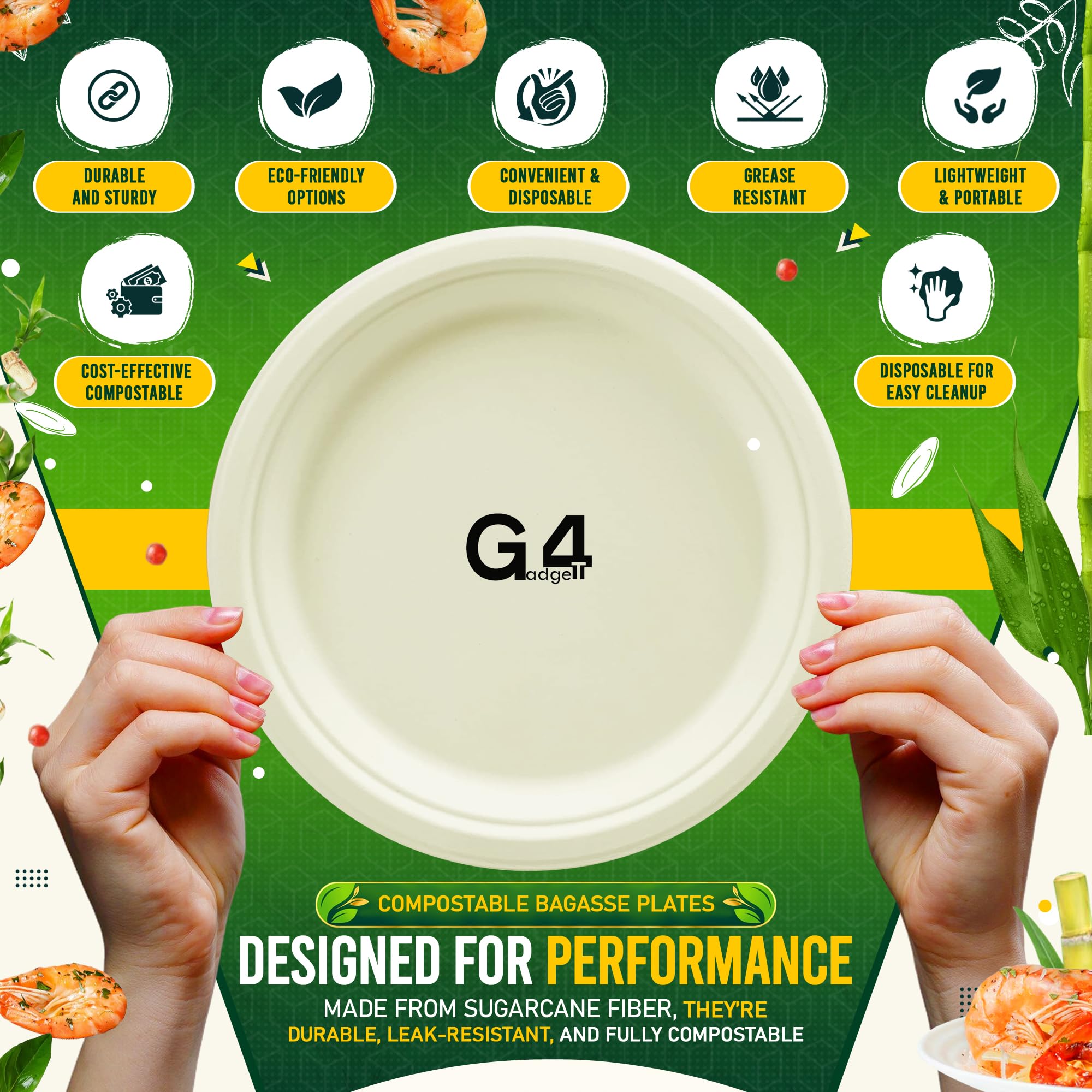 G4GADGET 9 Inch Bagasse Paper Plates - 50 Pack | Eco-Friendly, Microwave & Freezer Safe 5