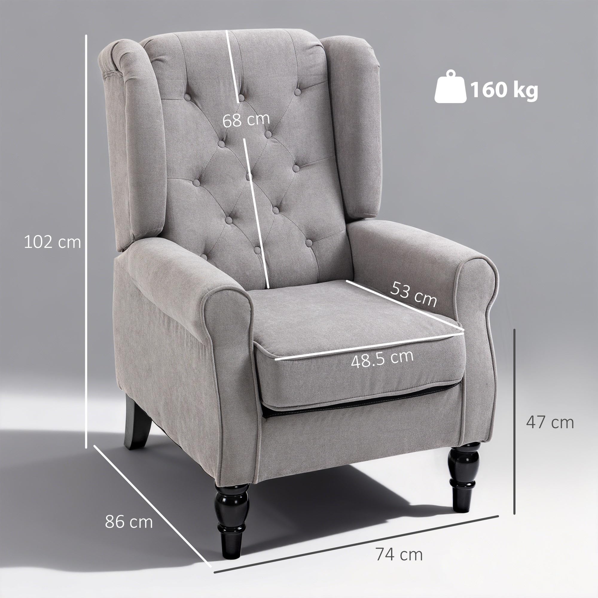 HOMCOM Retro Wingback Armchair - Grey Linen Upholstery | Button Tufted | Supports 160kg 3