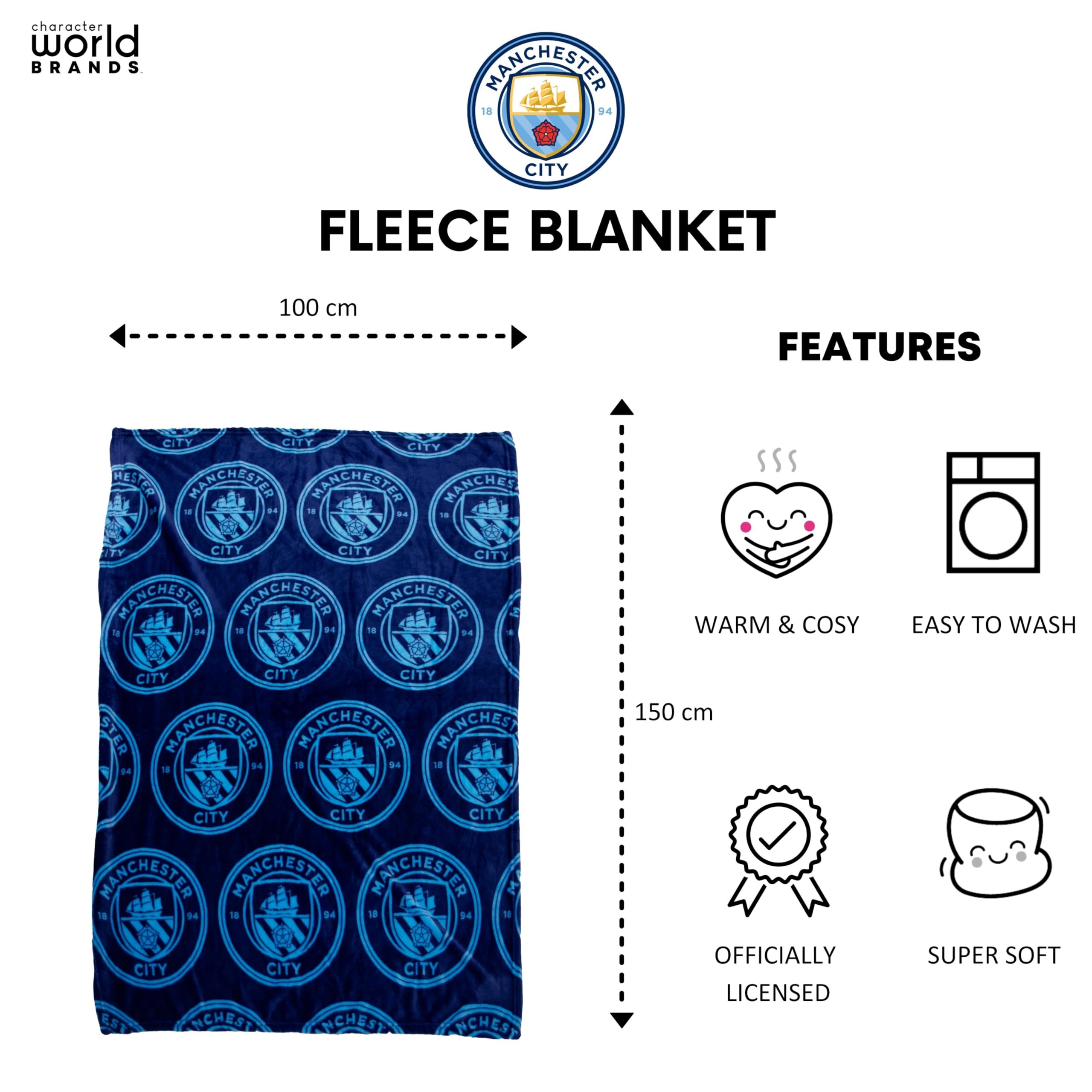 Character World Manchester City FC Fleece Throw Blanket - Officially Licensed | 100 x 150cm | 100% Polyester 5