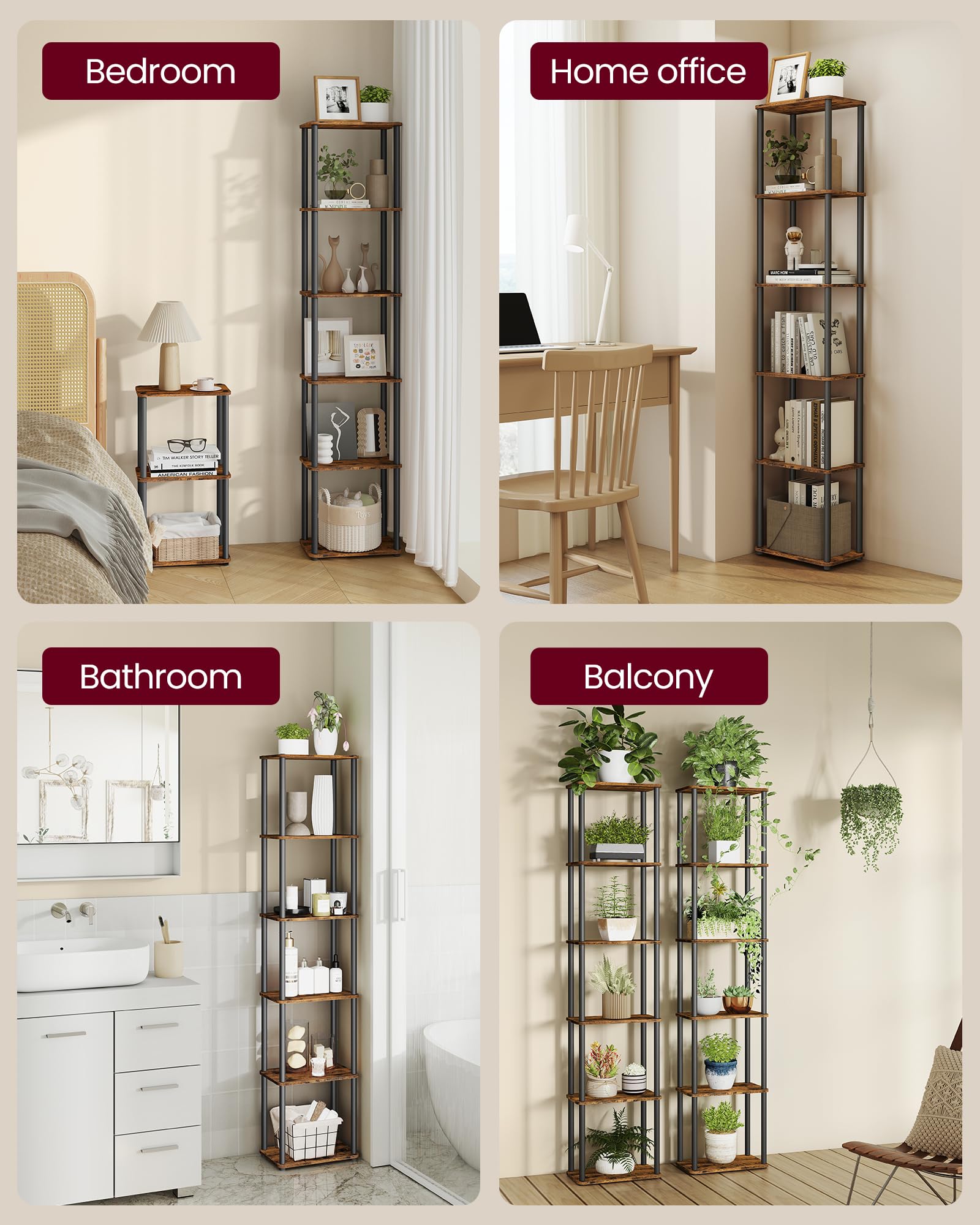 VASAGLE 6-Tier Standing Shelf Unit - Toolless Assembly | 6 kg/Tier Capacity | Rustic Brown 5