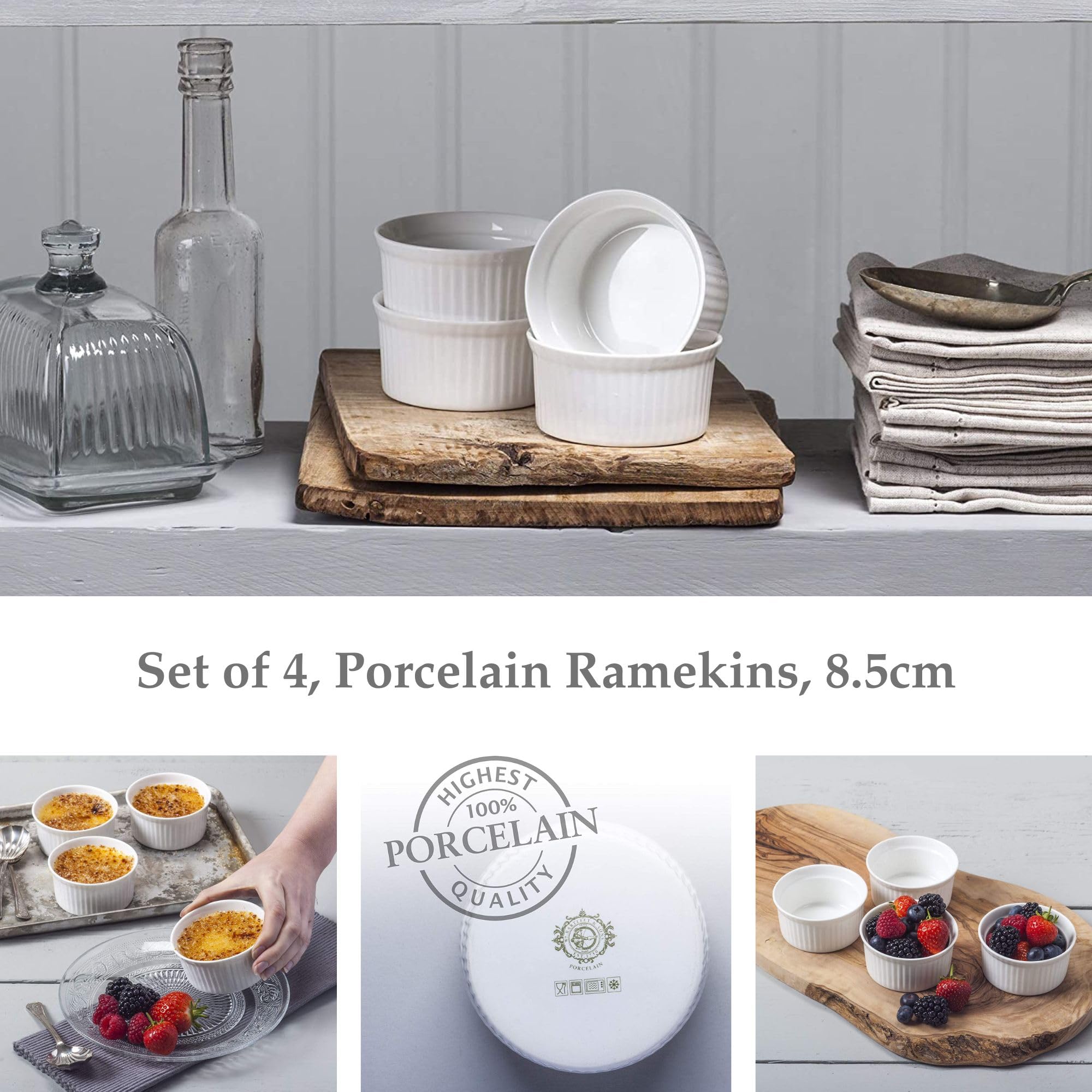 WM Bartleet & Sons 1750 Traditional Porcelain Ramekins - Set of 4, 9cm Diameter | Oven, Microwave, Freezer Safe 2