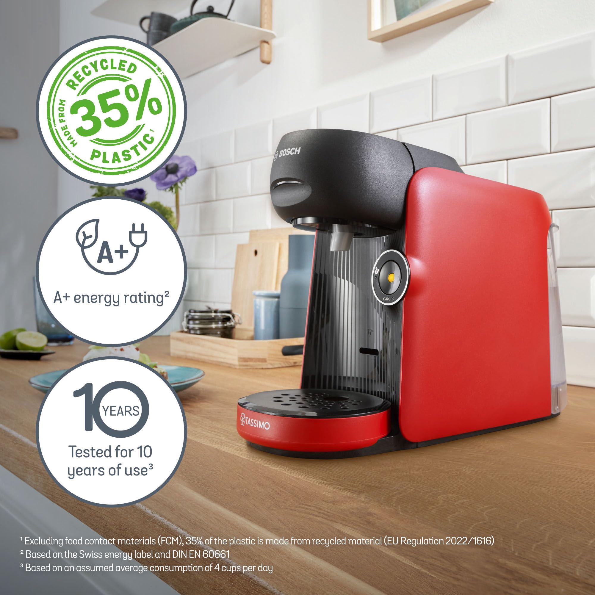 Tassimo by Bosch Finesse Friendly Single Serve Coffee Machine - Red | TAS163EGB | One-Touch 4