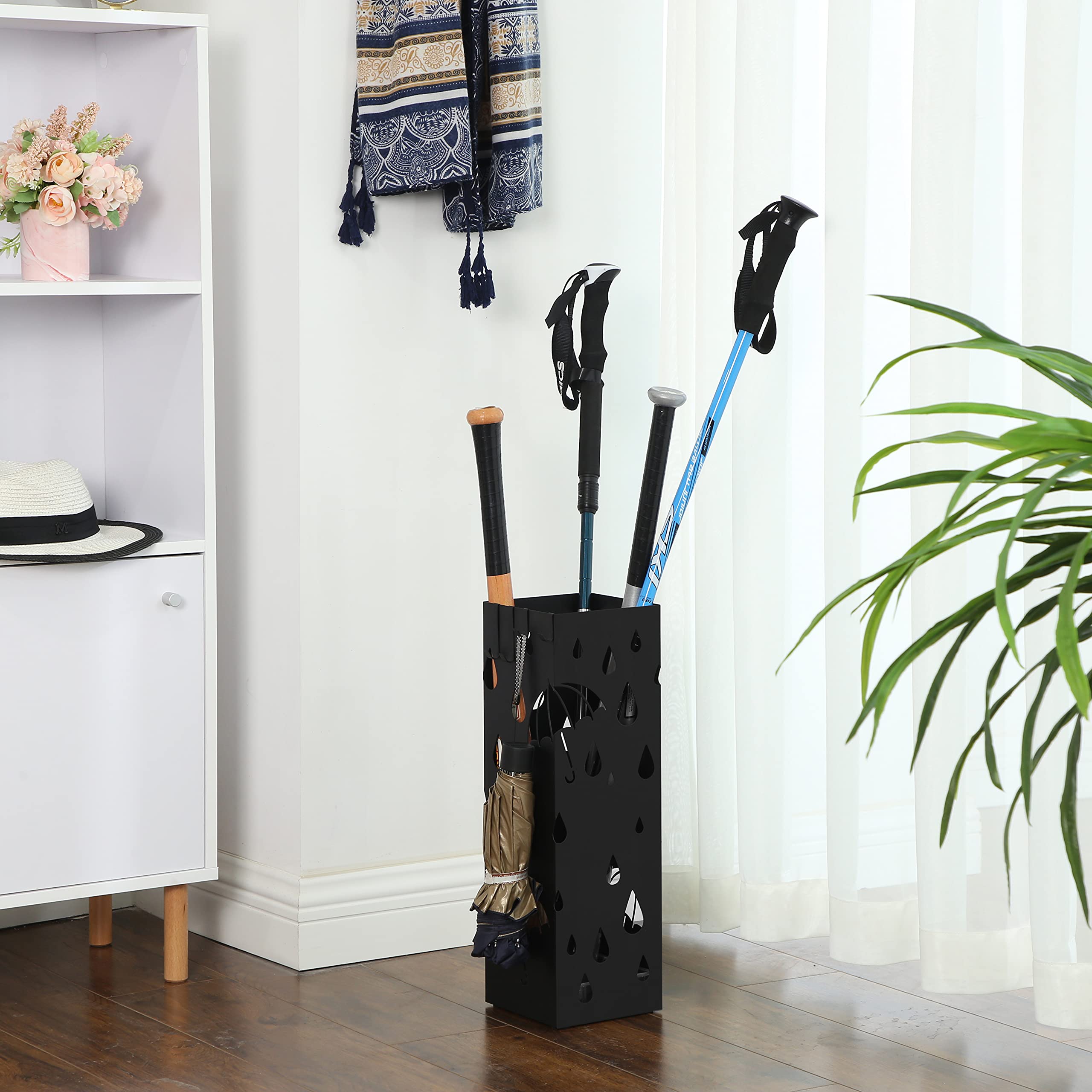 SONGMICS Metal Umbrella Stand - Square Design with Drip Tray | Black | 15.5 x 15.5 x 49 cm 4