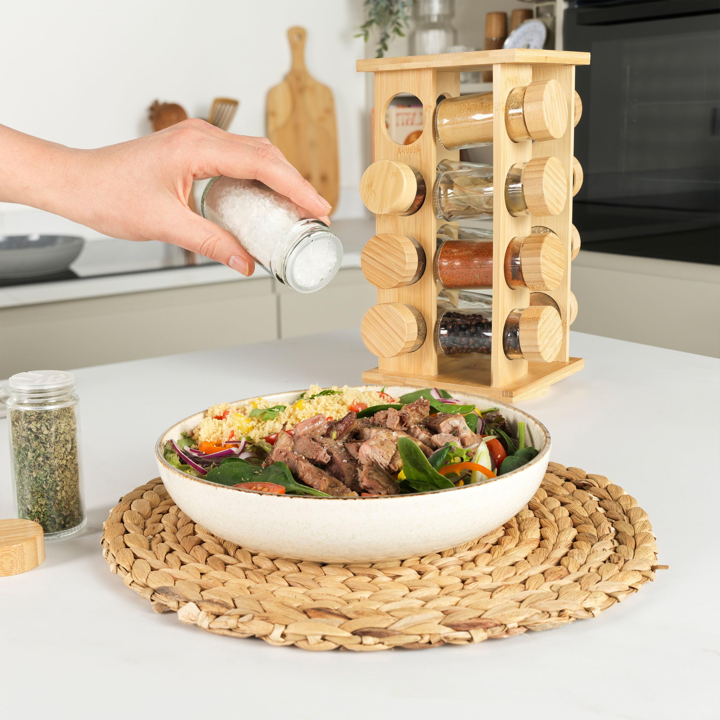 Salter Rotating Bamboo Spice Rack - 16 Jars Included | Countertop Storage | Bamboo Material 5
