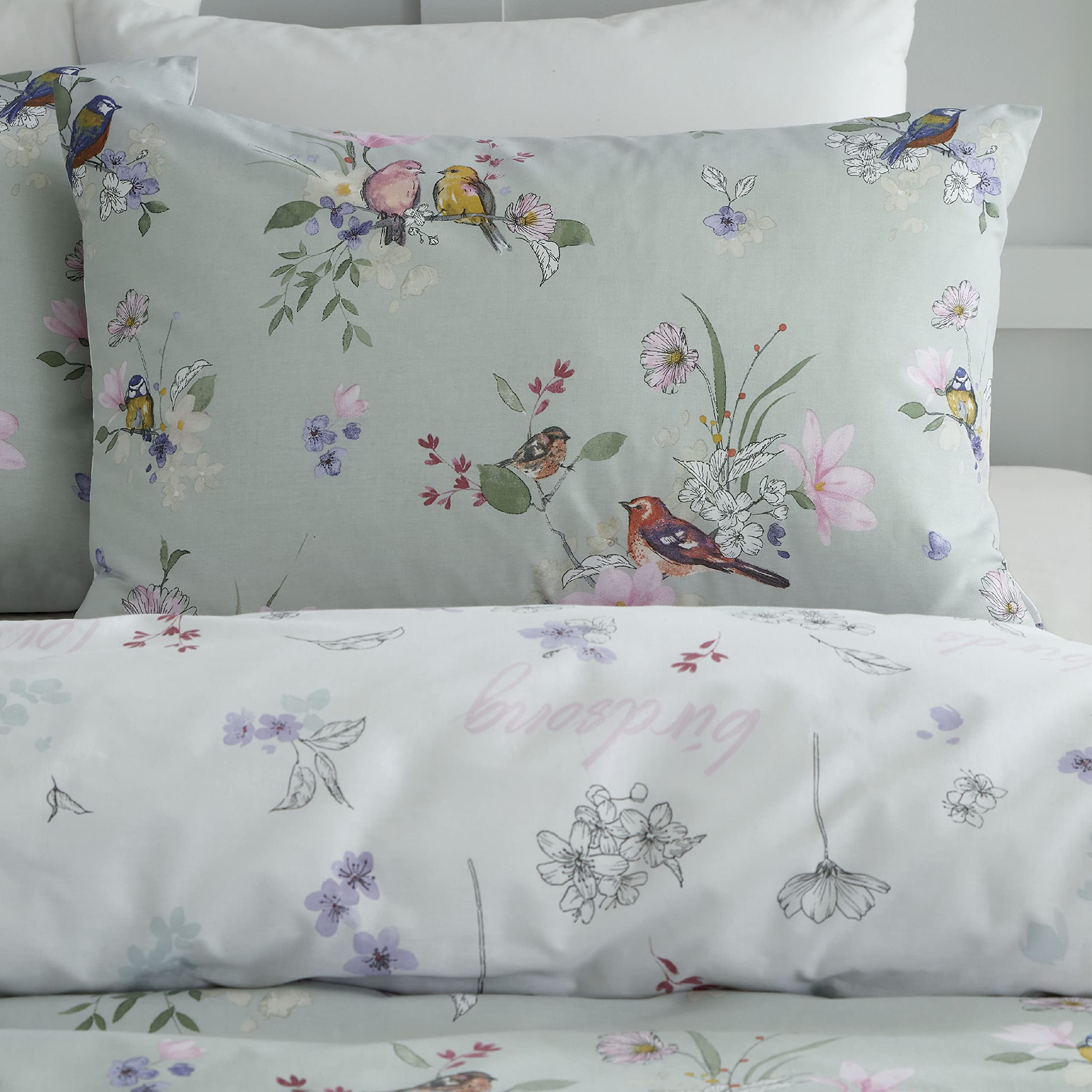 Catherine Lansfield Songbird Duvet Cover Set | King Size | Sage Green | Polycotton 3