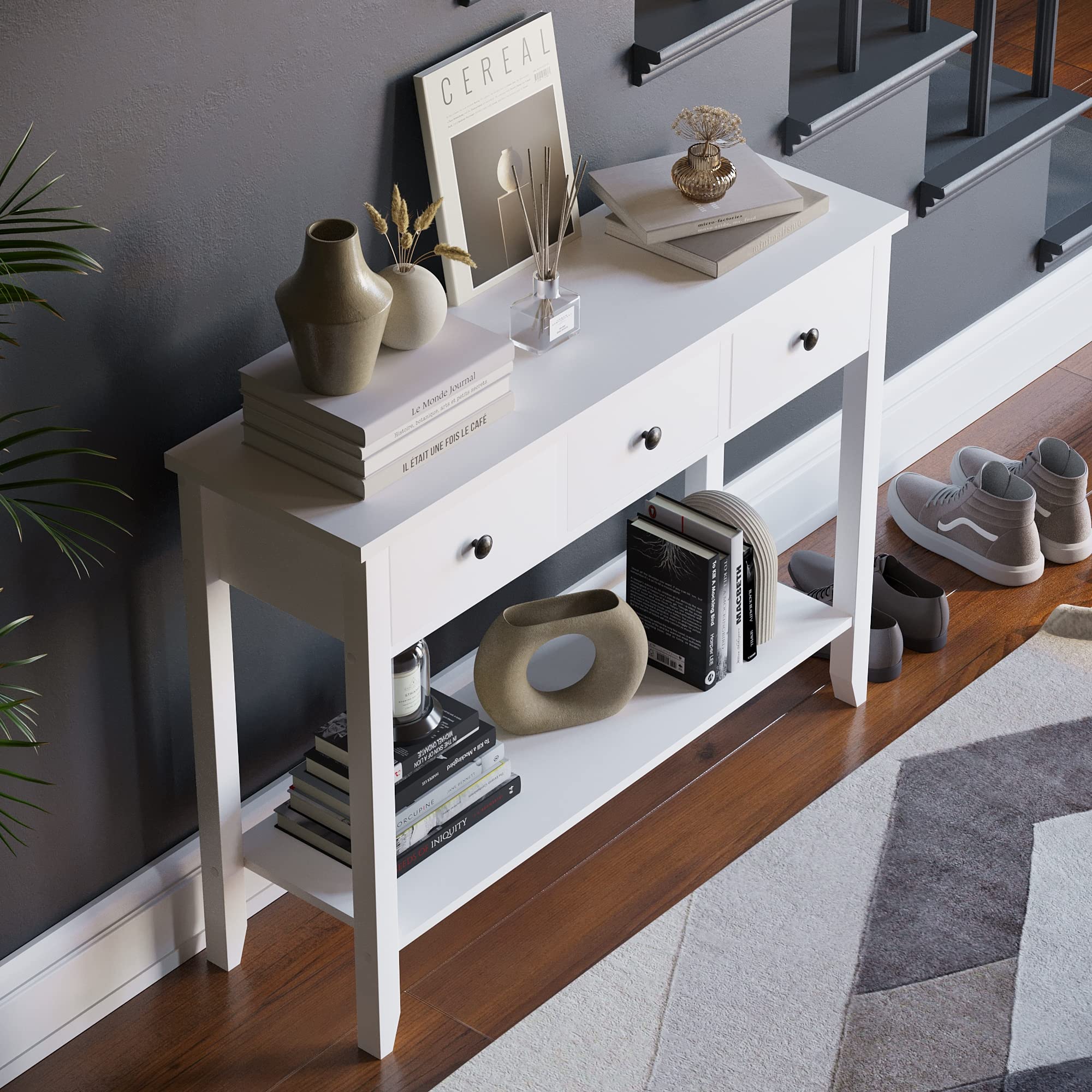 Vida Designs Windsor Console Table - 3 Drawer Storage | White Wood | H 74 x W 100 x D 30 Cm 7