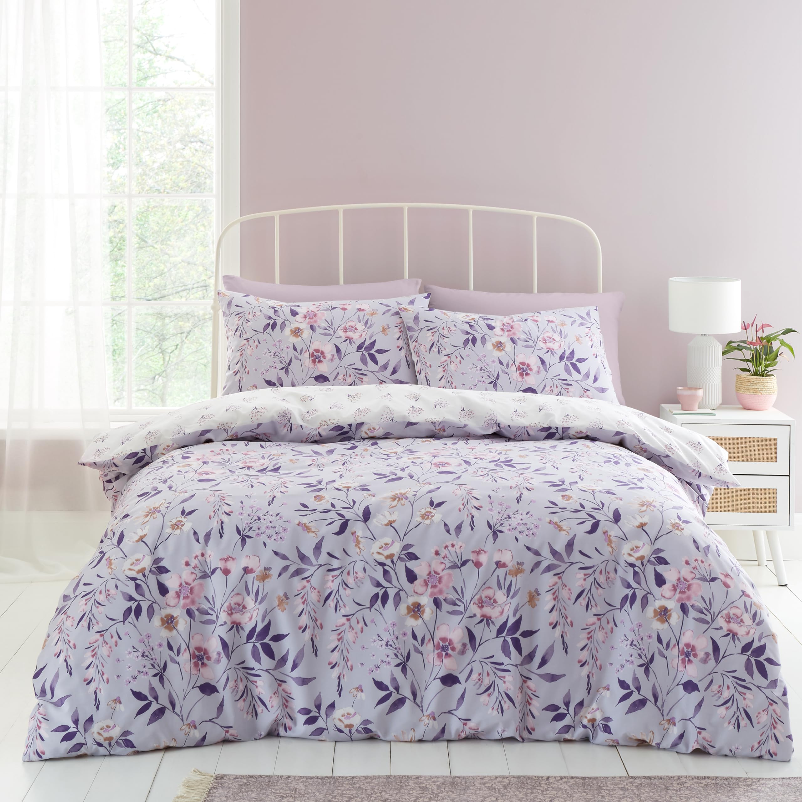 Catherine Lansfield Isadora Floral Reversible Double Duvet Cover Set | Lilac | Polycotton 1