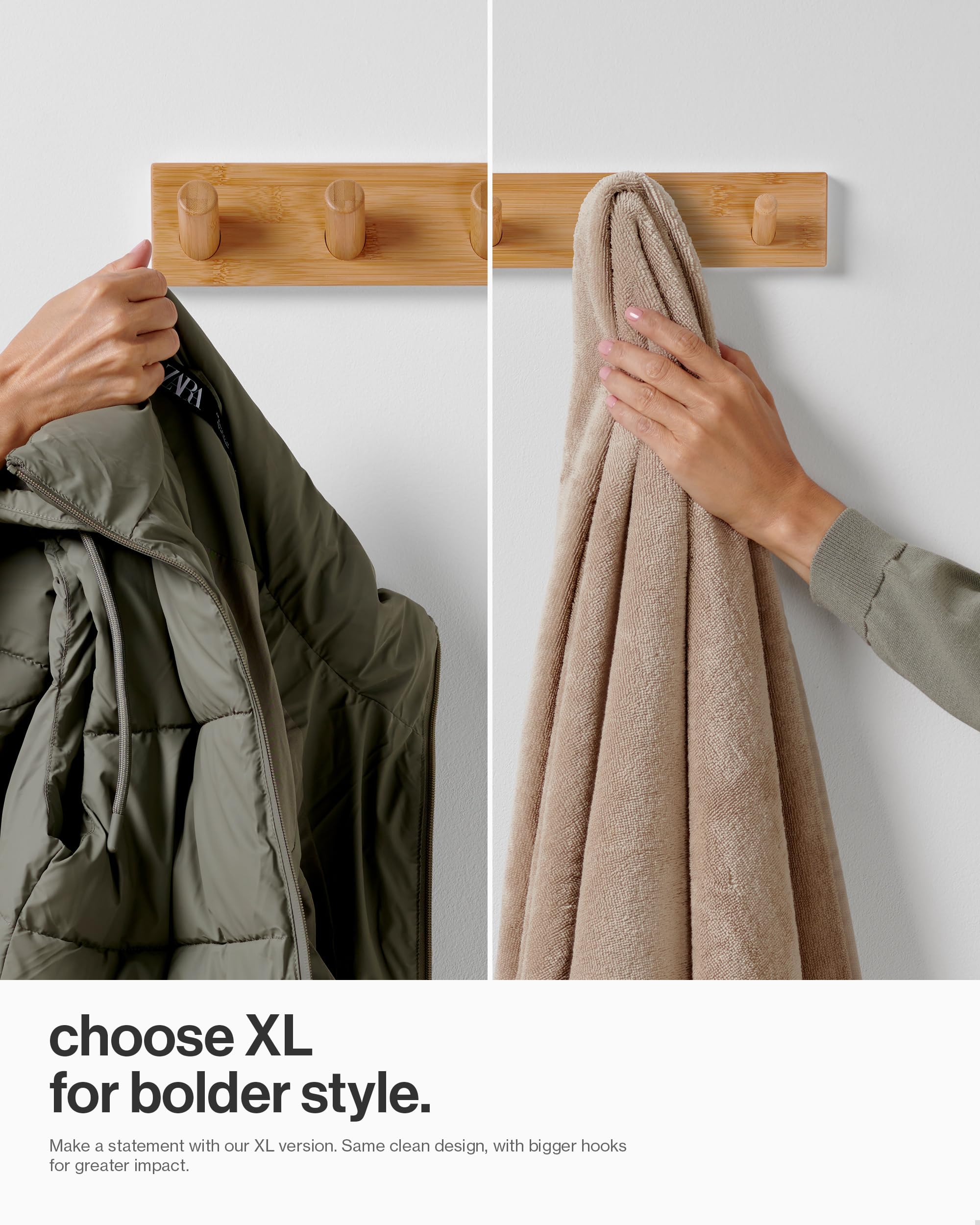 LARHN Wooden Wall Coat Rack with 5 Hooks - 2-Pack | Bamboo Finish | Heavy Duty 7