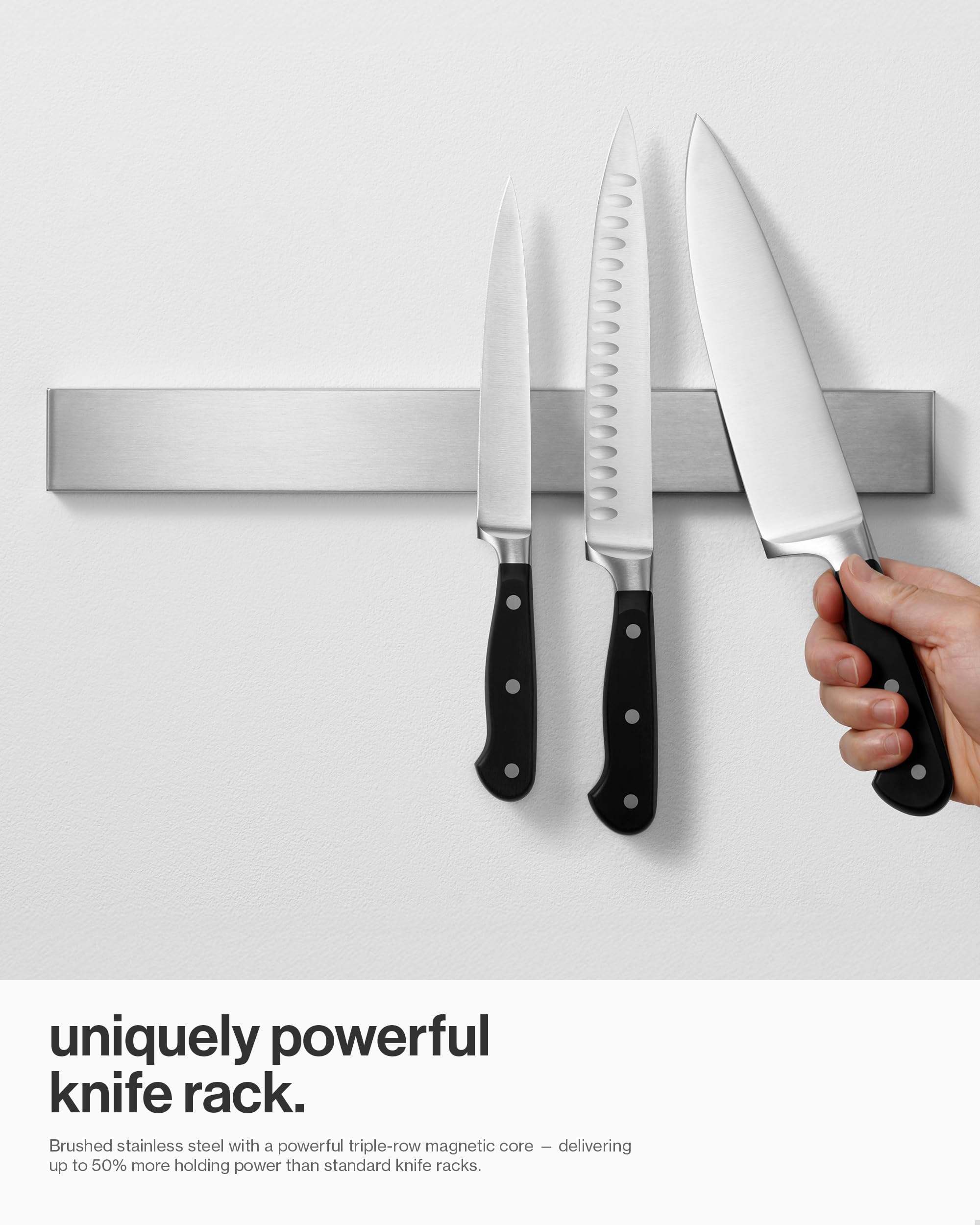 LARHN Magnetic Knife Rack Holder - 40 cm (16") Stainless Steel Wall Mount | Extra-Strong Hold