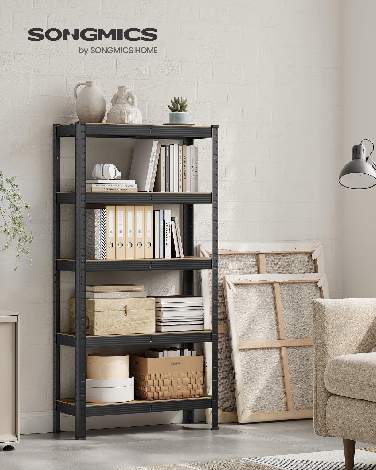 SONGMICS Shelving Unit - 650 kg Total Capacity | 30x75x150 cm | Rustic Brown & Black 5