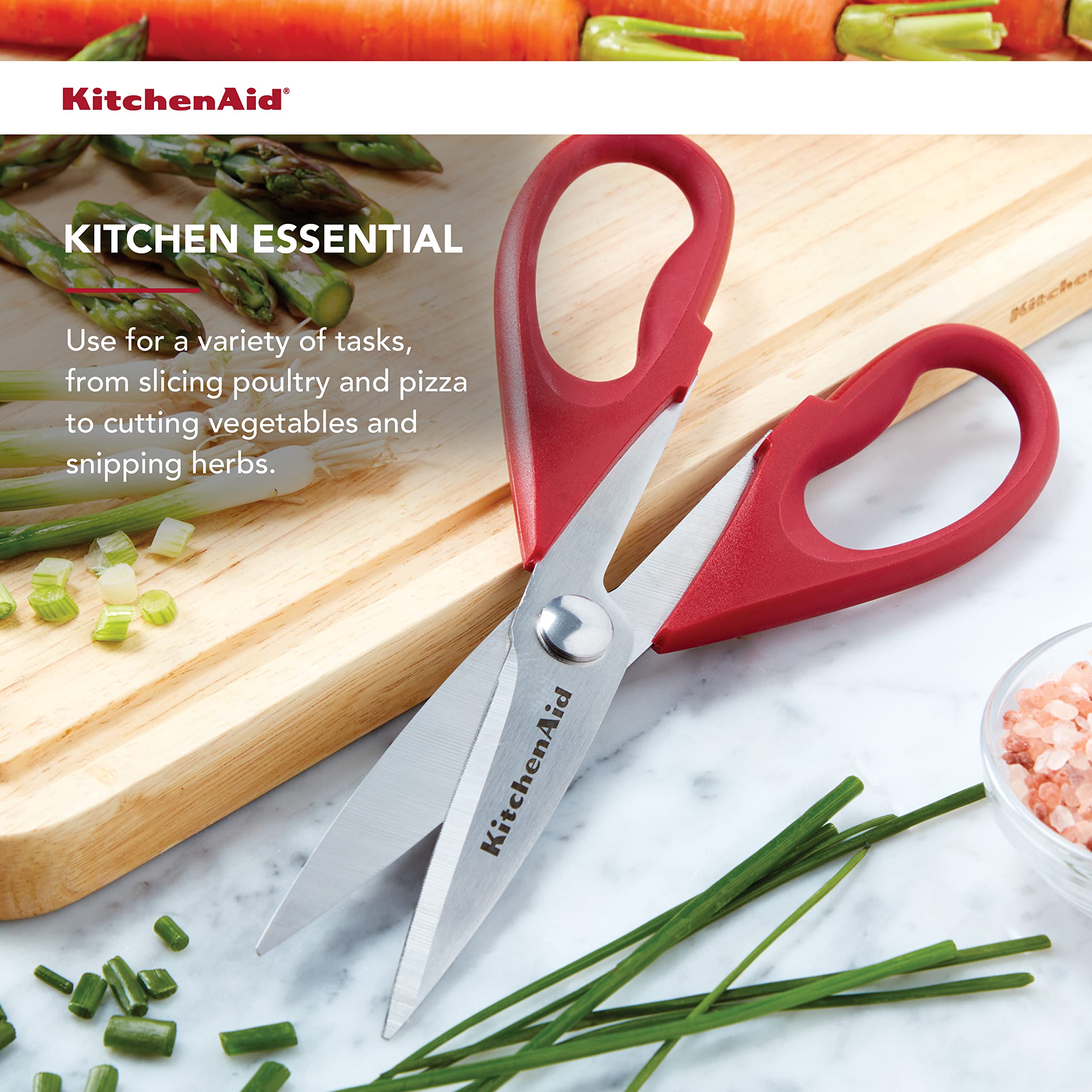 KitchenAid All Purpose Shears KE351OHERA - Stainless Steel Blades | Comfort Grip Handle | Red/Black 3