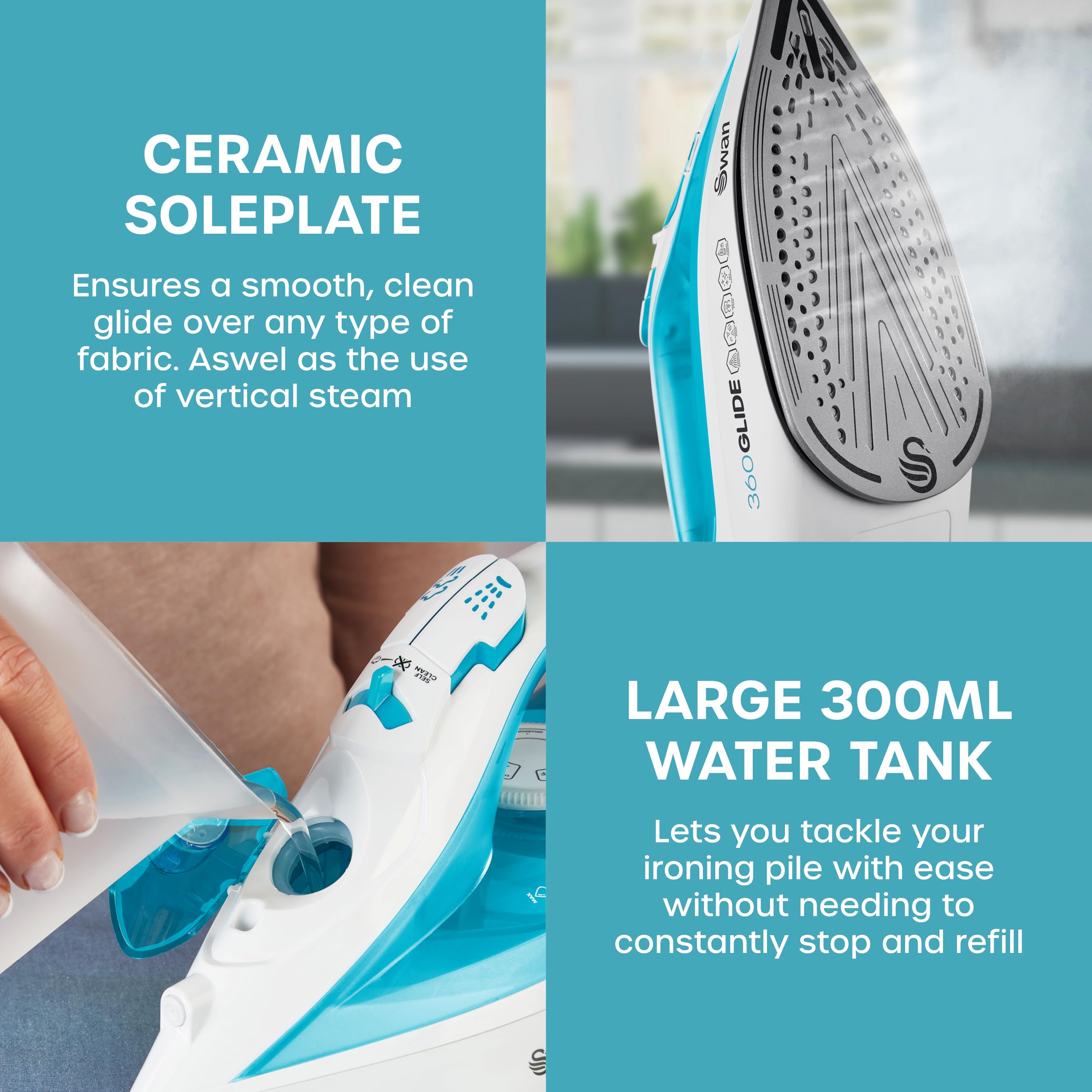 Swan SI16410N Steam Iron - 2600W Power | Cord/Cordless Design | Ceramic Non-Stick Soleplate 5