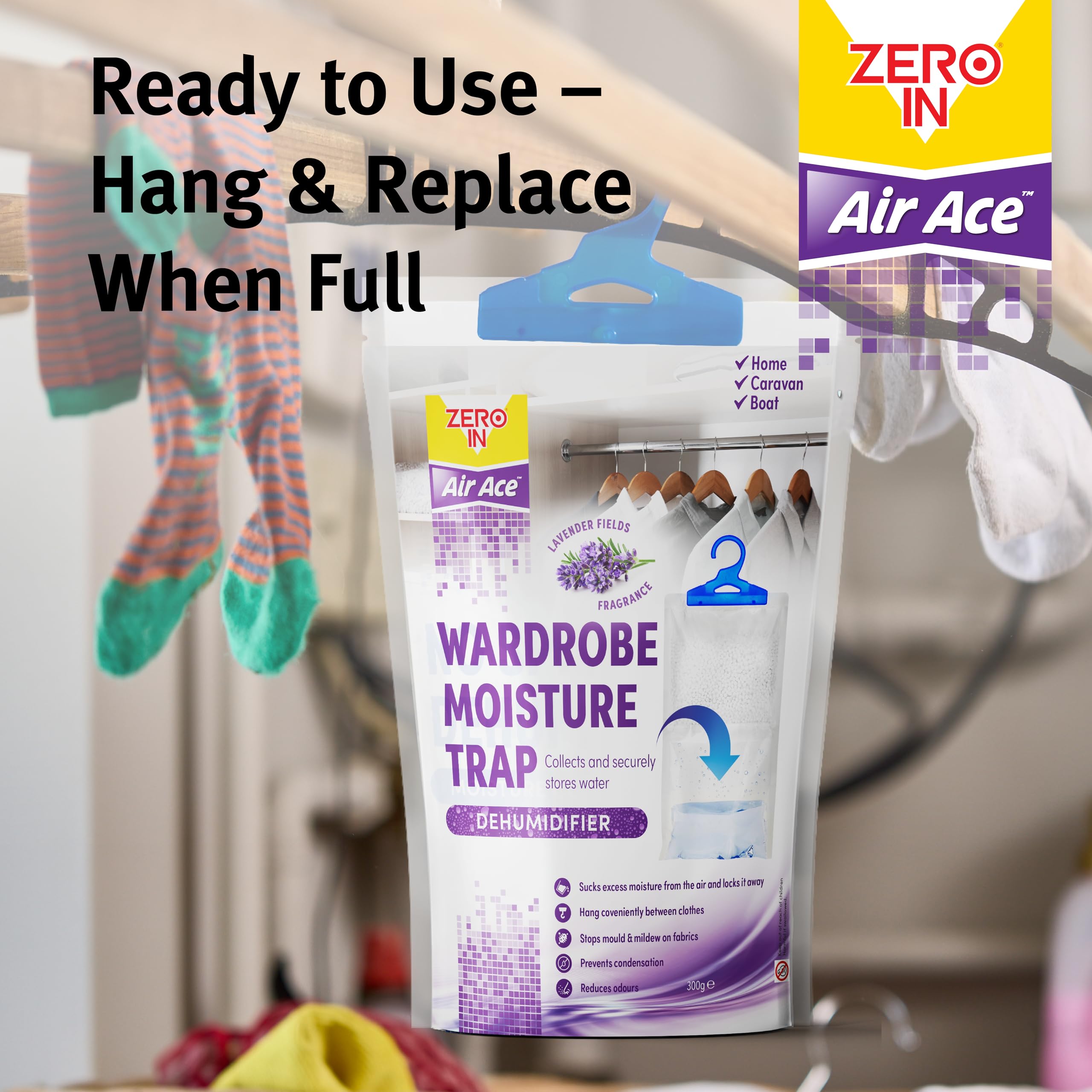 Zero In Wardrobe Dehumidifier - Lavender Scent | 300g | Absorbs up to 500ml 7