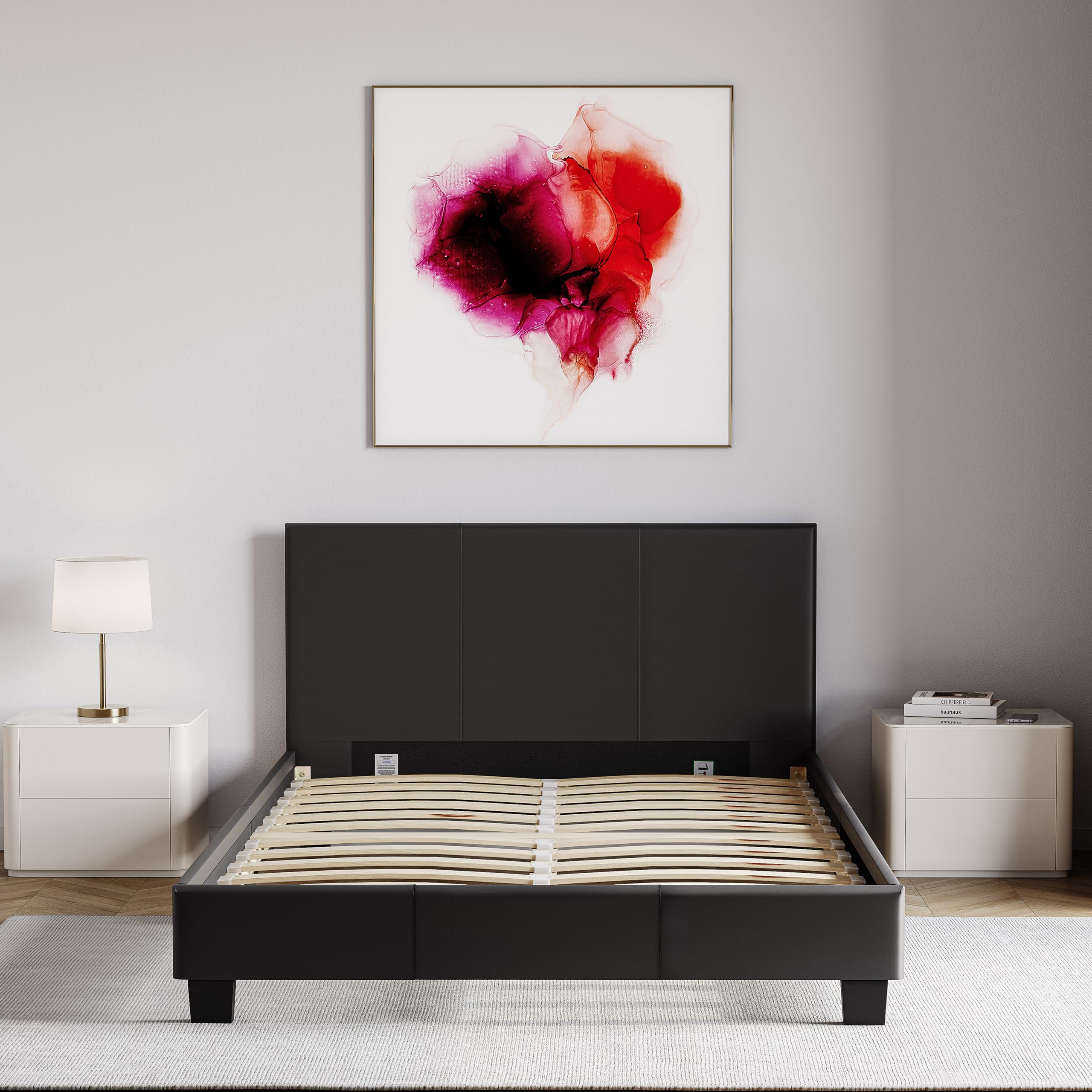 Vida Designs Lisbon Upholstered Bed Frame - Small Double 4ft | Black Faux Leather | Low Foot End 5
