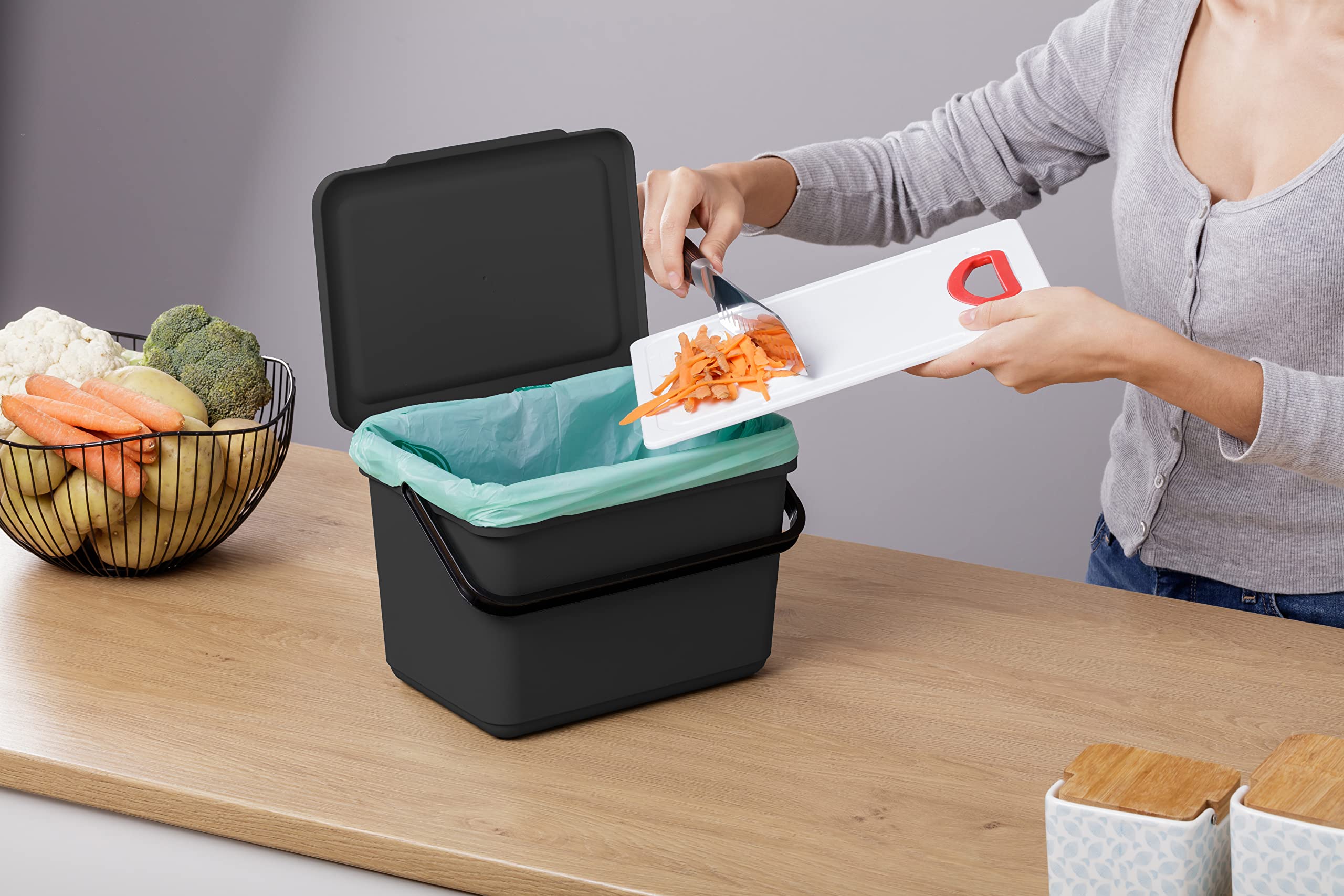 TATAY Kitchen Food Waste Compost Caddy Bin - 6L Capacity, Odor Control Lid, Made from 100% Recycled Materials 2