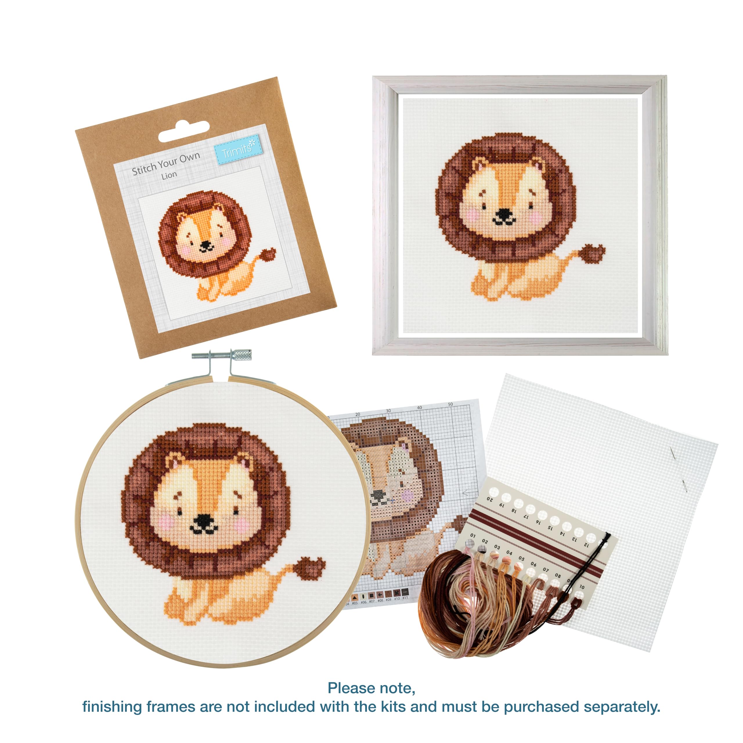 Trimits 3PK Cross Stitch Kits for Adults Beginners - Pre Printed Zoo Animals | 13x13cm 8