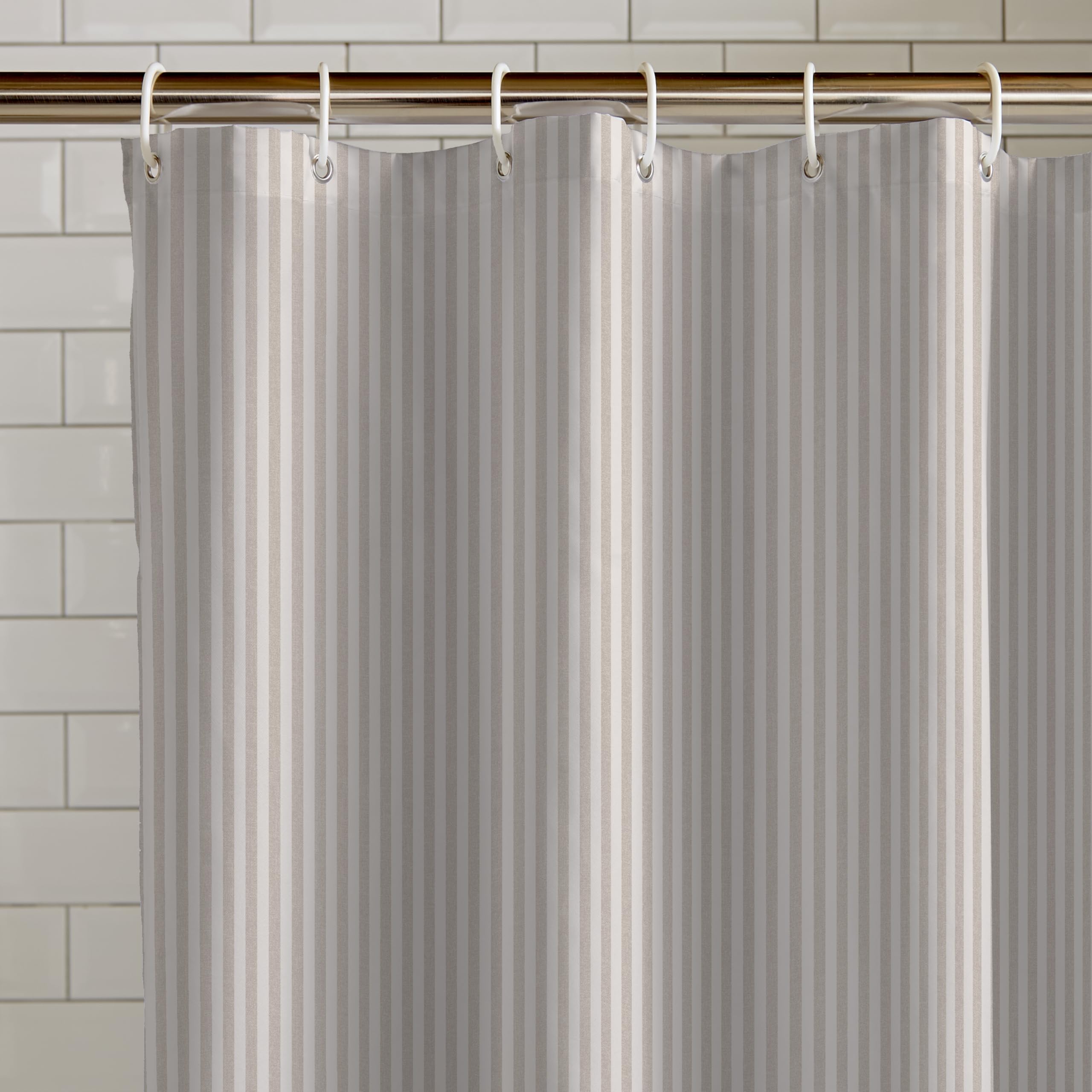 Catherine Lansfield Timeless Stripe Shower Curtain - Natural | 180x180cm | Polyester | Eyelet 1