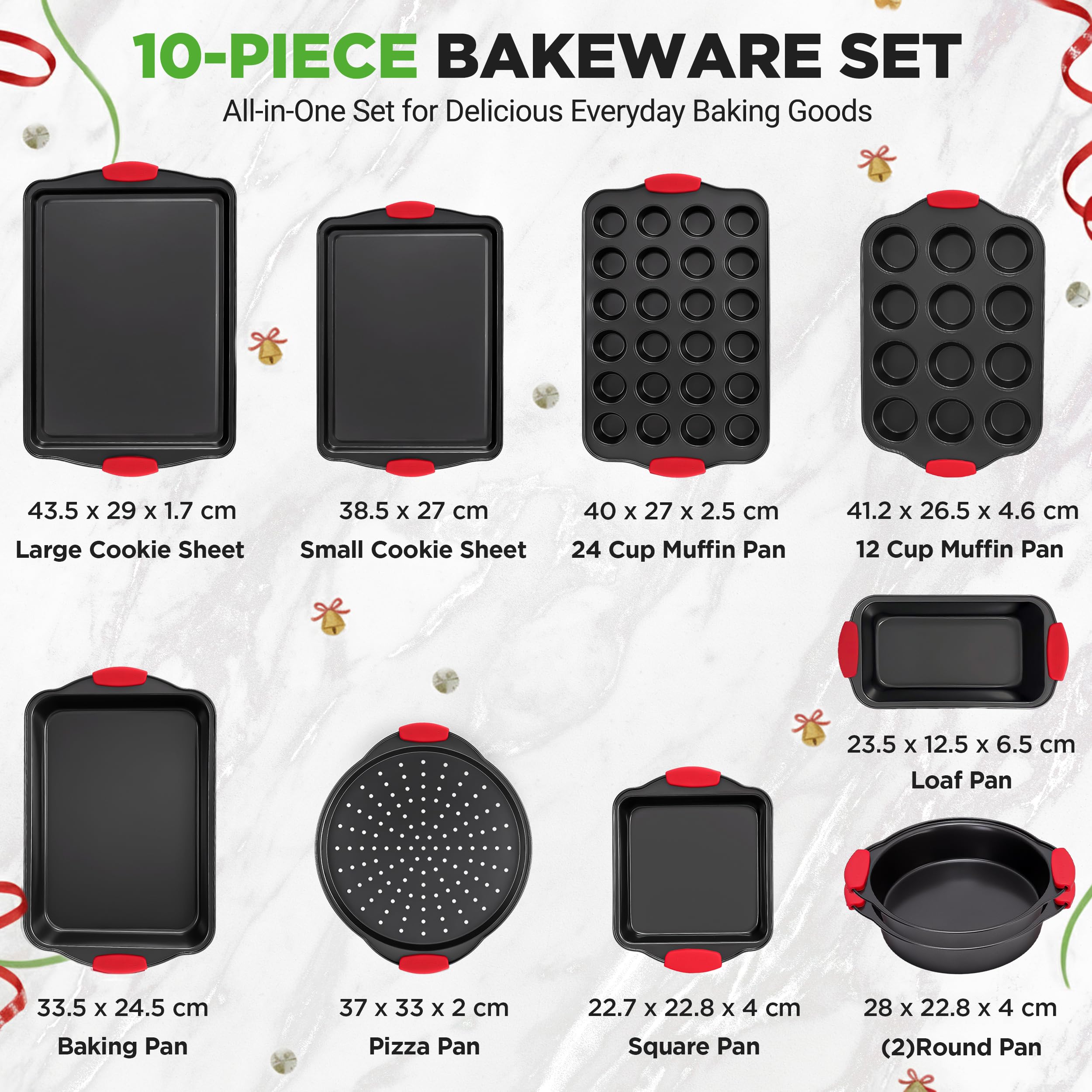 NutriChef Non-Stick Baking Tray Set - 10-Piece Stackable Carbon Steel Bakeware | Oven Safe to 230°C 4