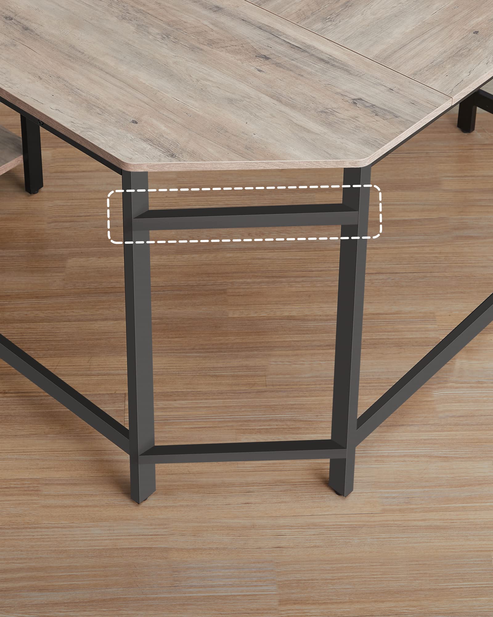 VASAGLE L-Shaped Corner Computer Desk - 138 x 138 cm Desktop | Removable Shelf | Greige & Black 6