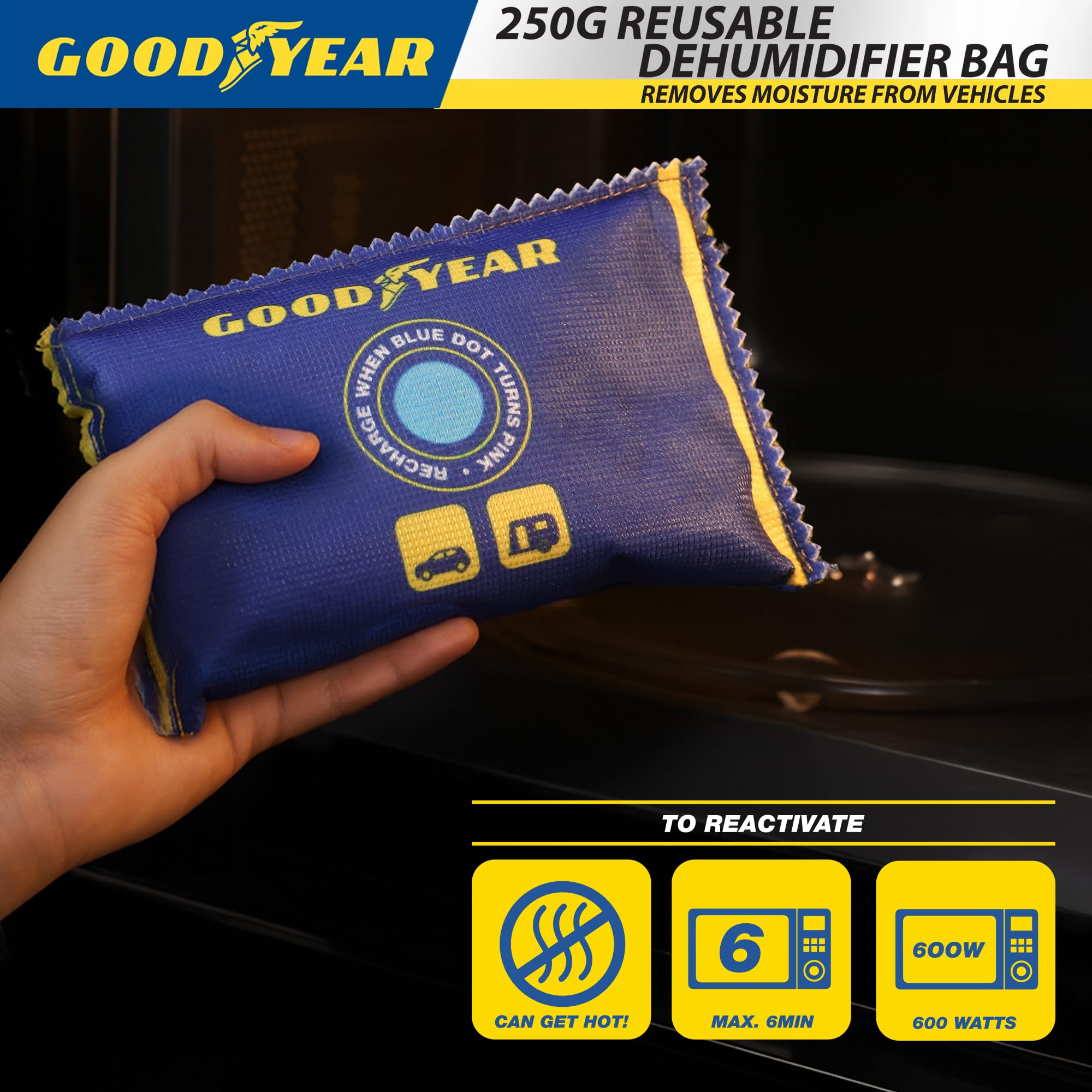 Goodyear 2 Pack Large Car Dehumidifier Bags | Reusable Anti-Mist Moisture Absorber 5