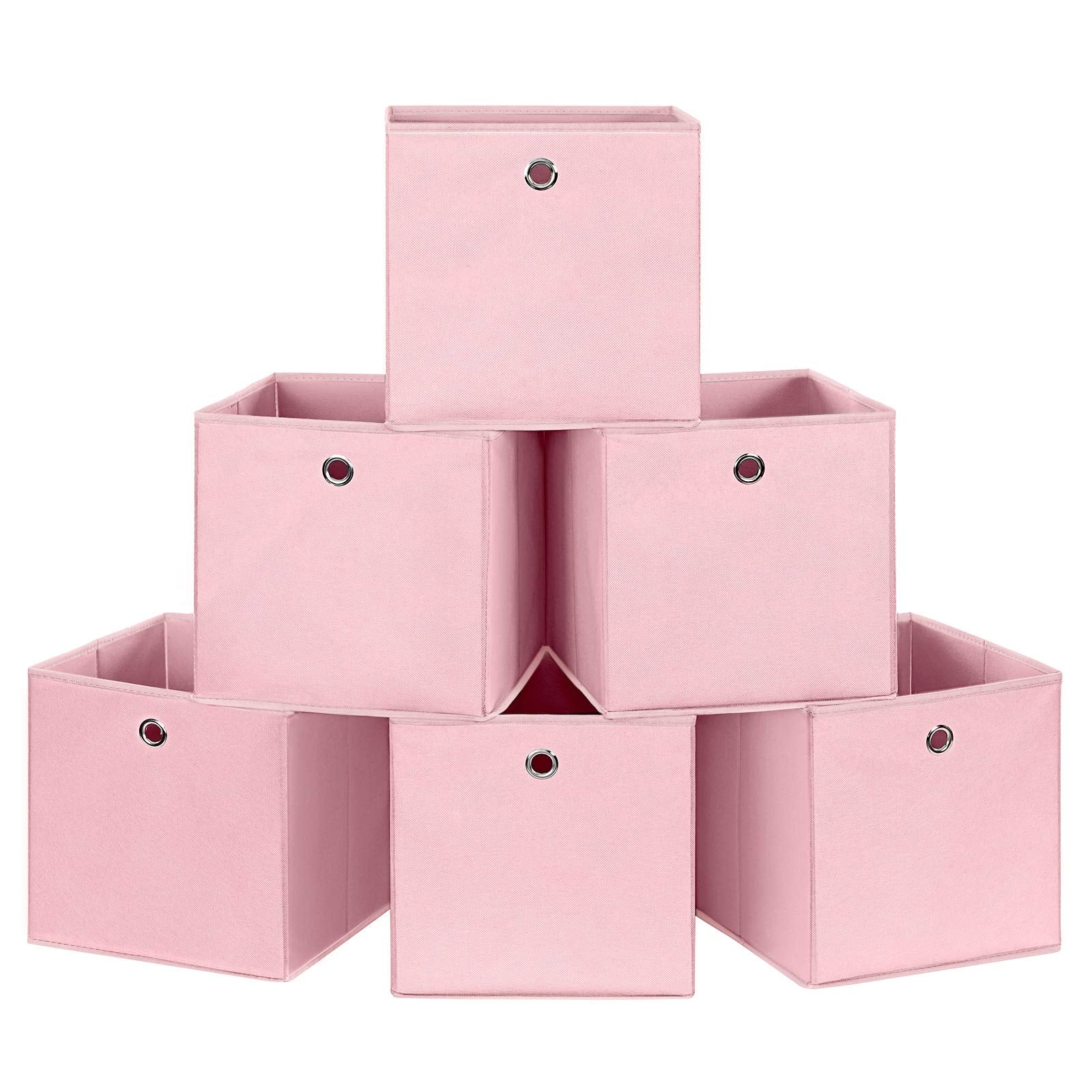 SONGMICS Set of 6 Foldable Storage Boxes - Pink Fabric Cubes for Clothes & Toys | 30 x 30 x 30 cm 1