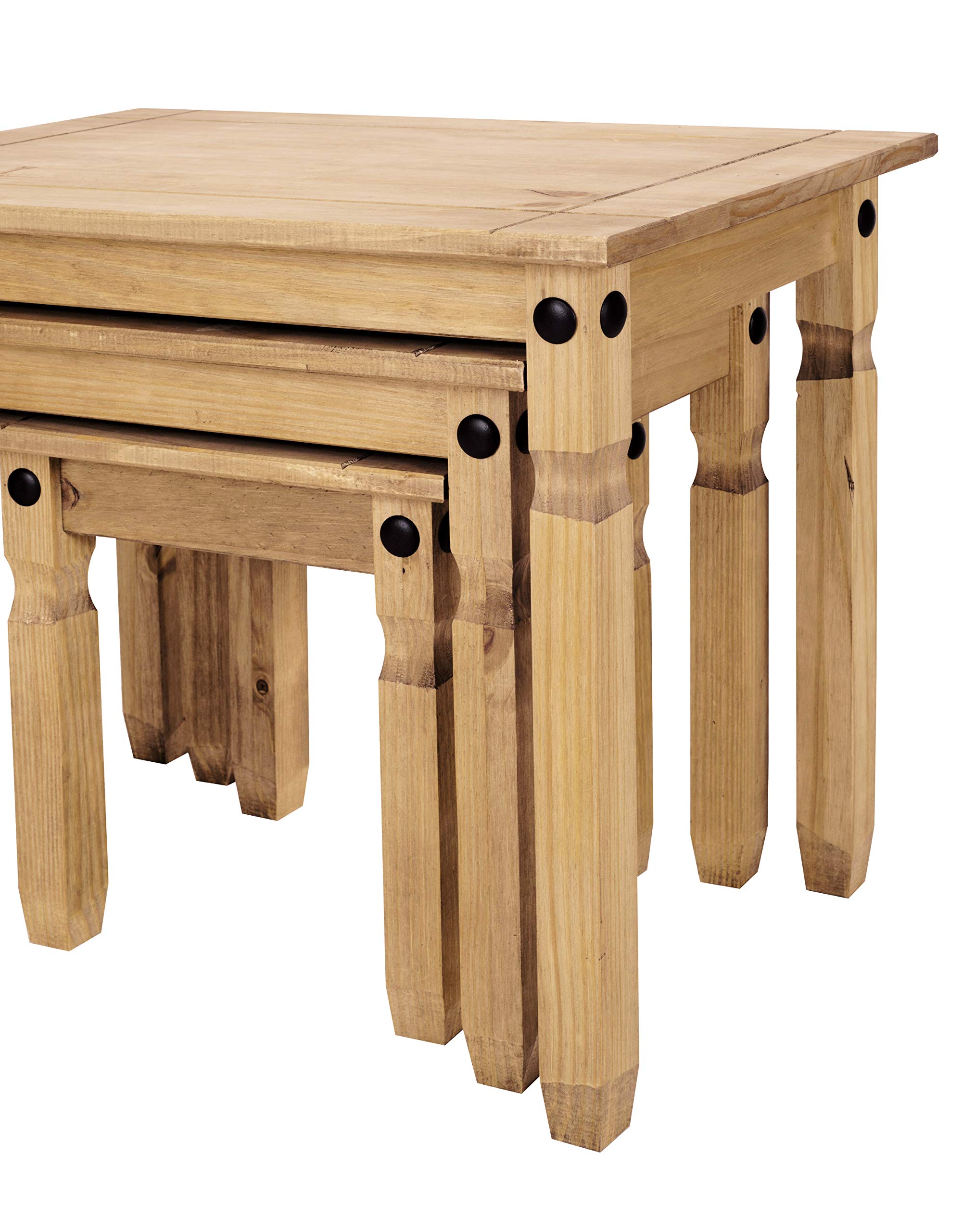 Mews Corona Nest of Tables - Solid Pine, Wax Finish, Black Metal Hardware | (W) 53cm 6
