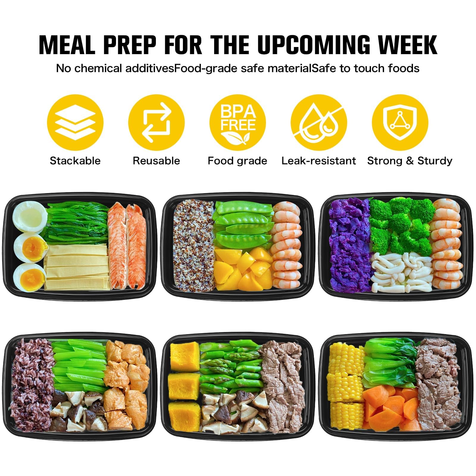 Rainberg 20PK Meal Prep Containers Reusable, BPA Free Food Storage Containers with Lids, 28oz 6