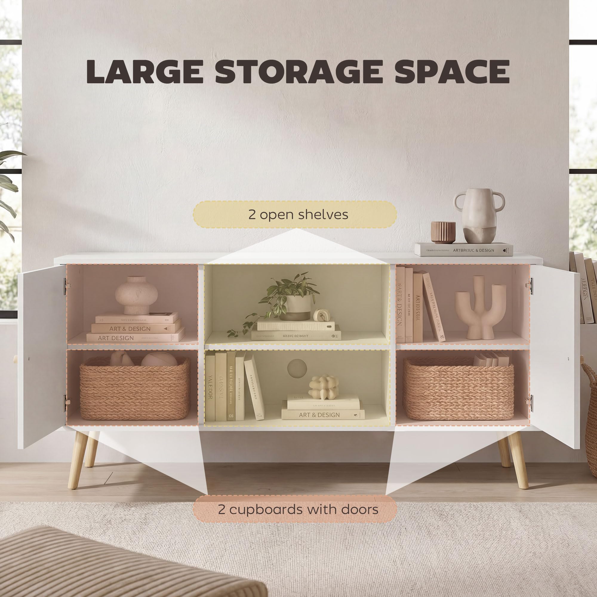 HOMCOM TV Stand Cabinet for up to 55 Inches | White Engineered Wood | 120cm Wide 3