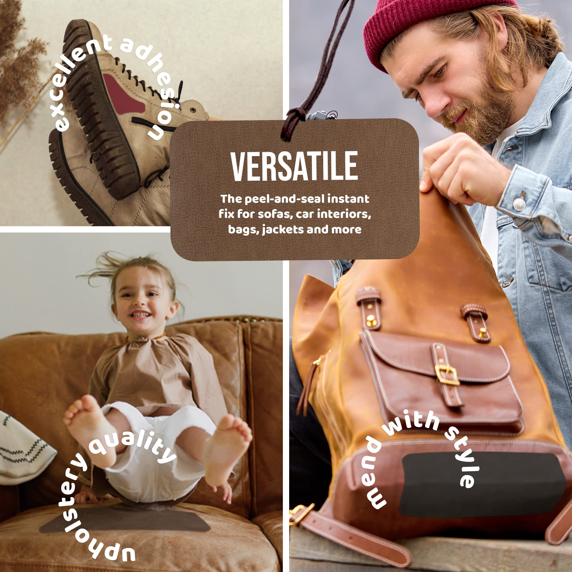 MastaPlasta Self-Adhesive Leather Repair Patch - Mid-Brown Leather | 150cm x 10cm Strip 3