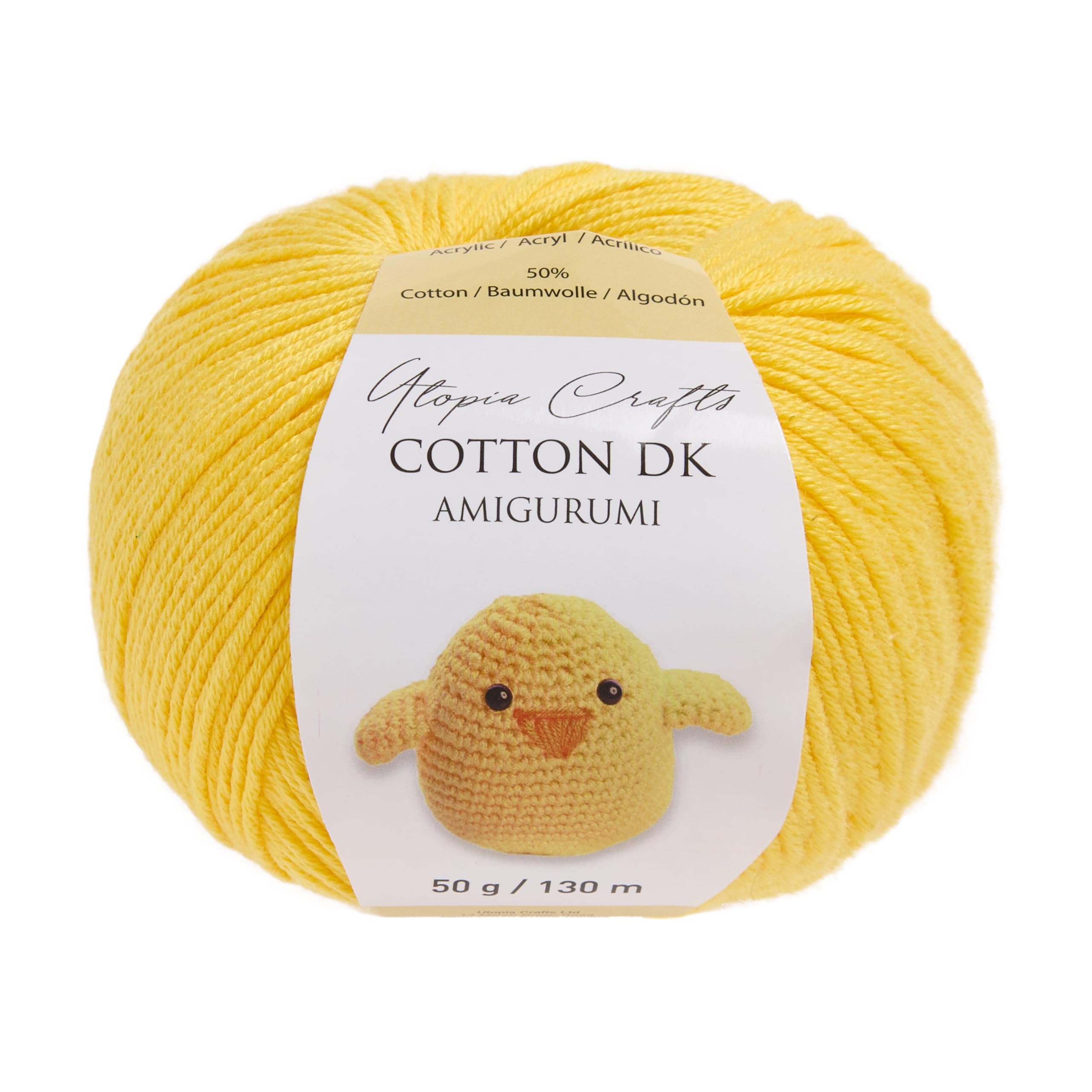 Utopia Crafts Amigurumi Cotton DK Yarn - Yellow | 50g Skein | 142 Yards | Cotton/Acrylic Blend 1