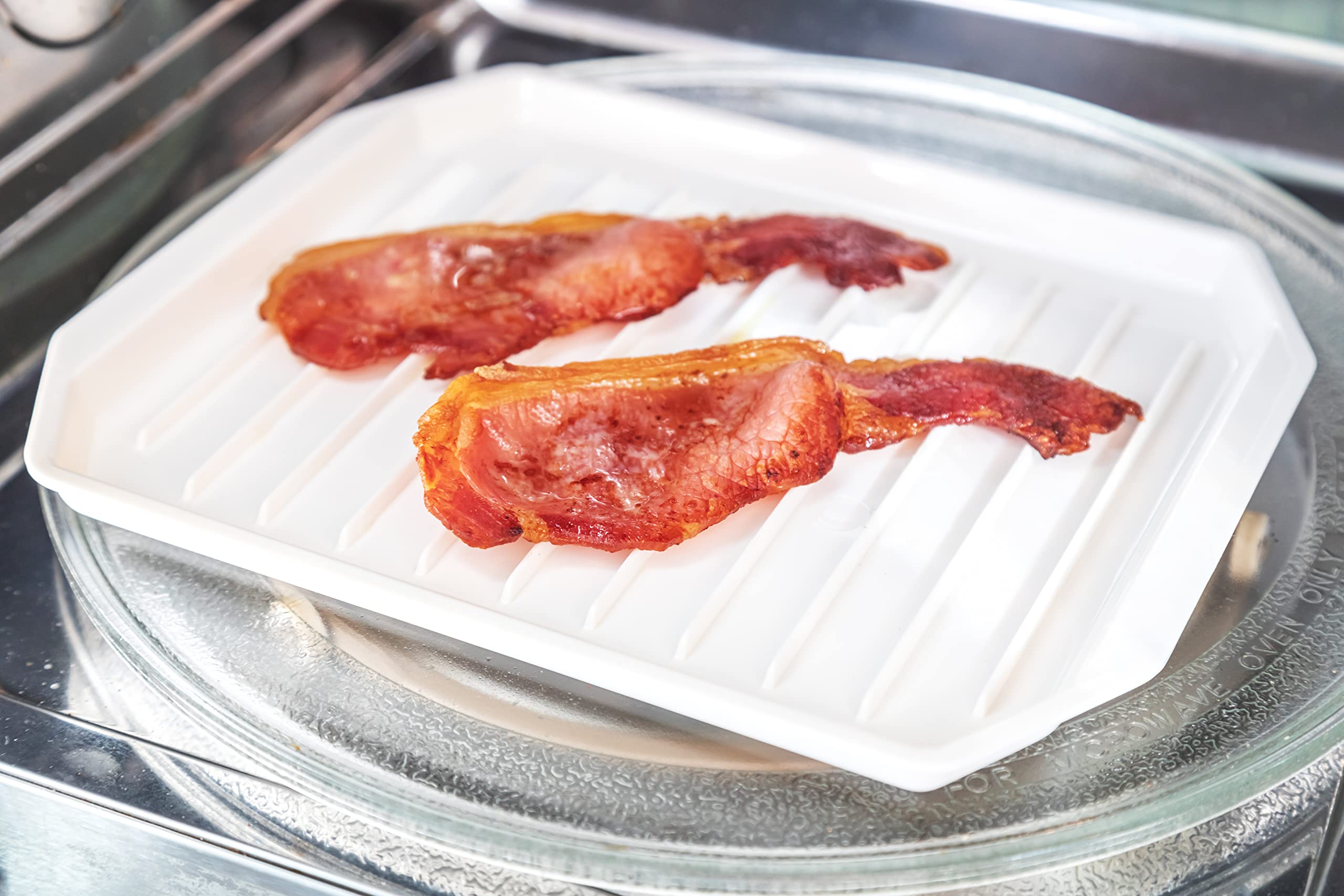 KitchenCraft Microwave Bacon Crisper Tray - Cooks Bacon in 6 Seconds | BPA Free Plastic | Pack of 2 4