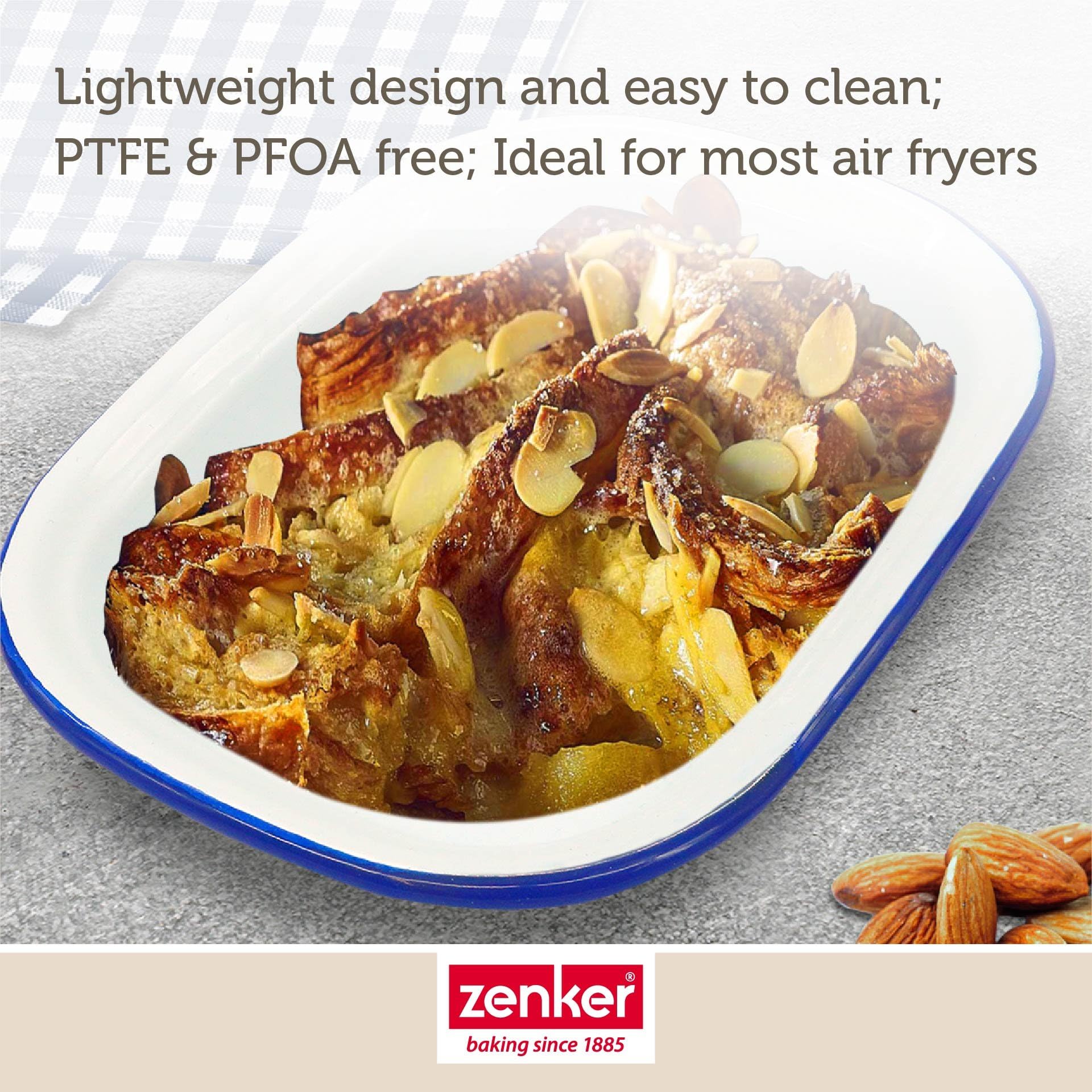 Zenker Enamel Small Pie Dish - Vintage Design, Air Fryer Compatible, 19.5x14.5cm, White & Blue 5