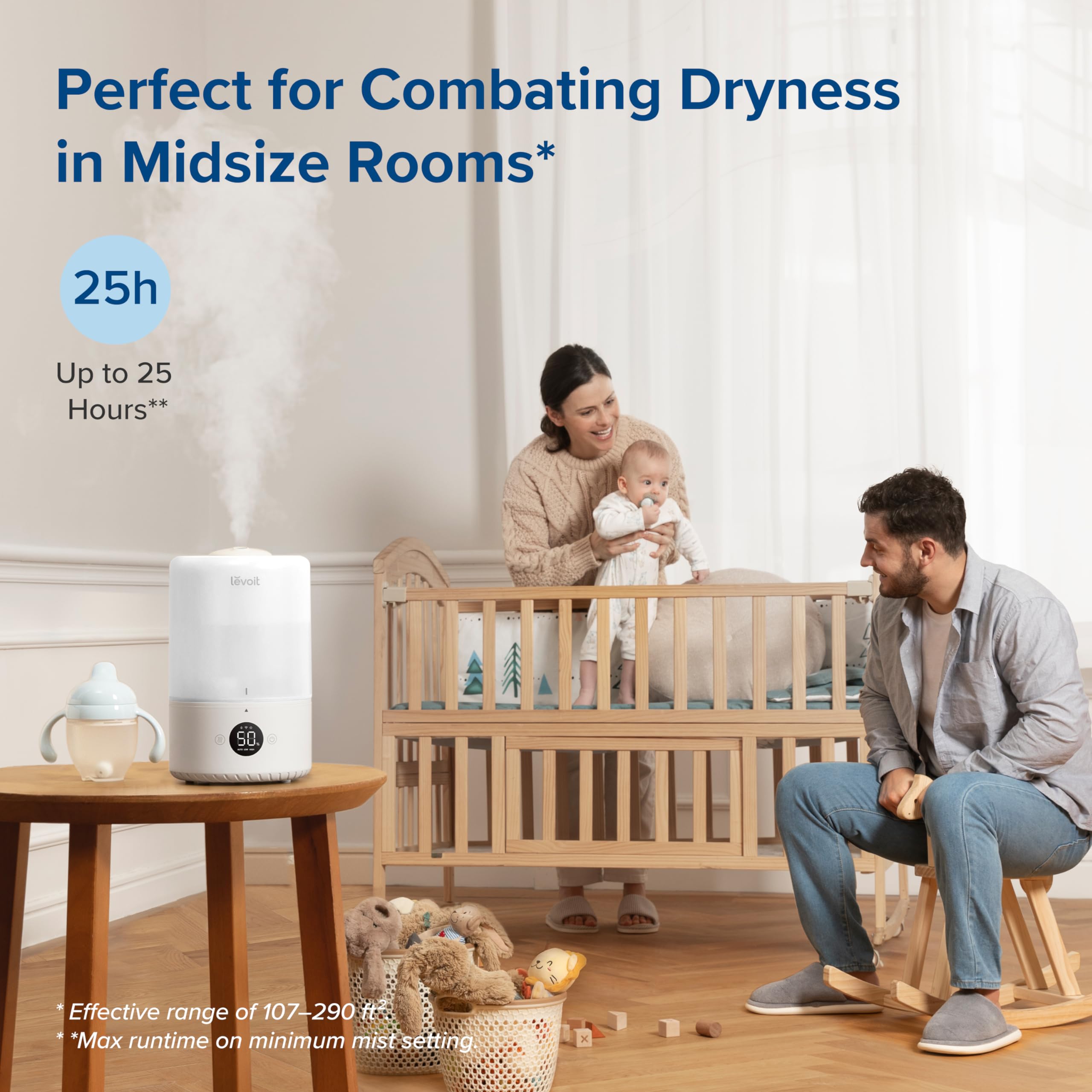 Levoit Smart Cool Mist Top Fill Humidifier with Sensor | 3L Capacity | Up to 25 Hr Run Time 5