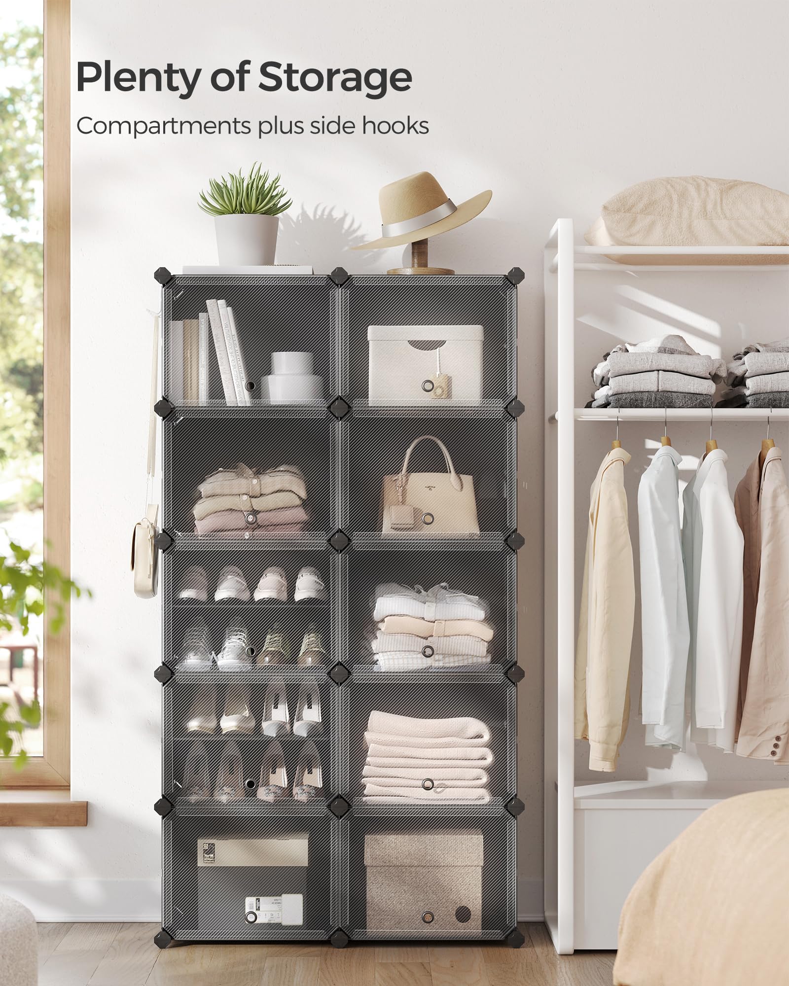 SONGMICS Modular Shoe Rack - 10 Slots Storage Unit | Steel Frame | Black | 30x40x30 cm per Slot 4