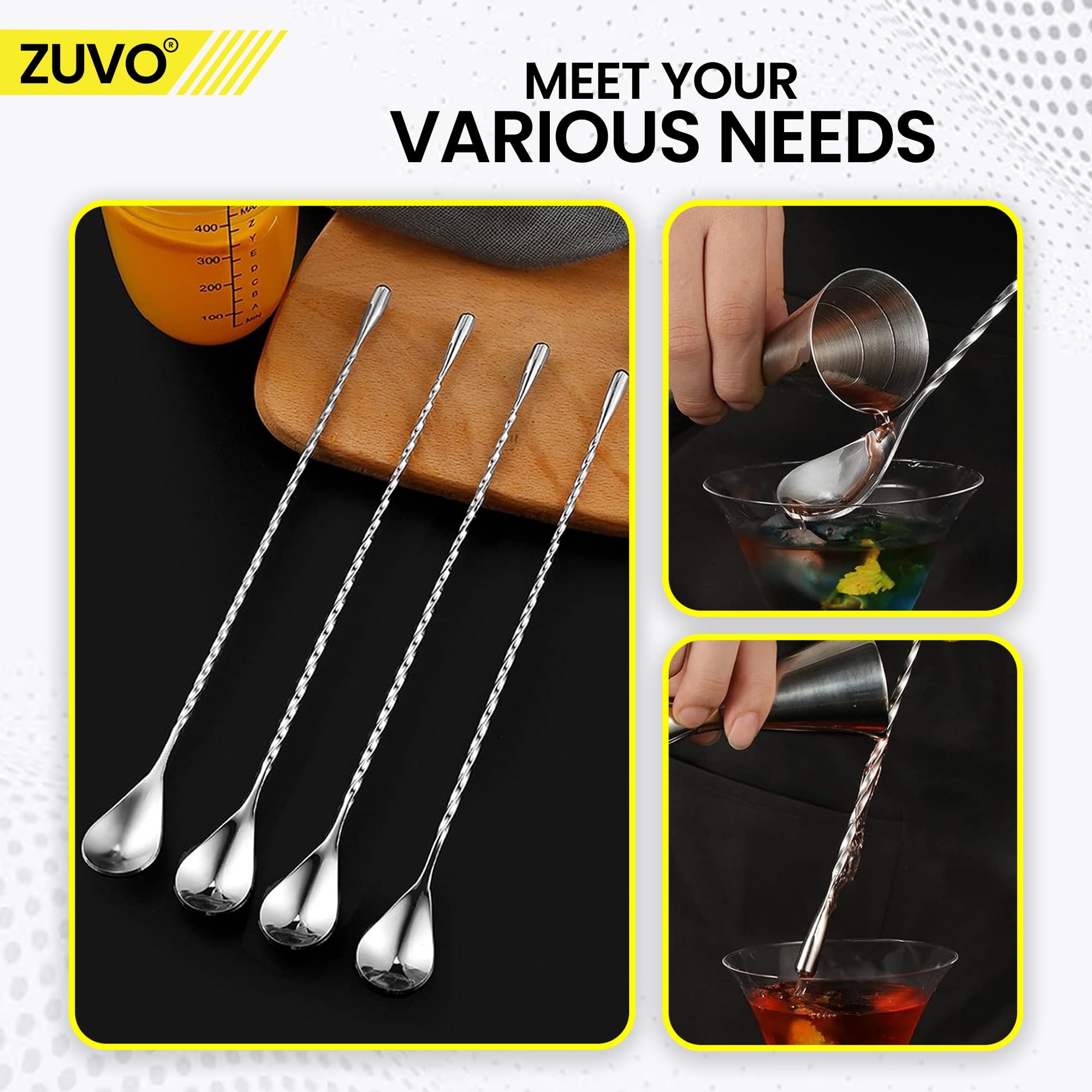 Zuvo Stainless Steel Cocktail Mixing Spoon - 12 Inch Long Bar Spoon | Spiral Grip | Dishwasher Safe 5