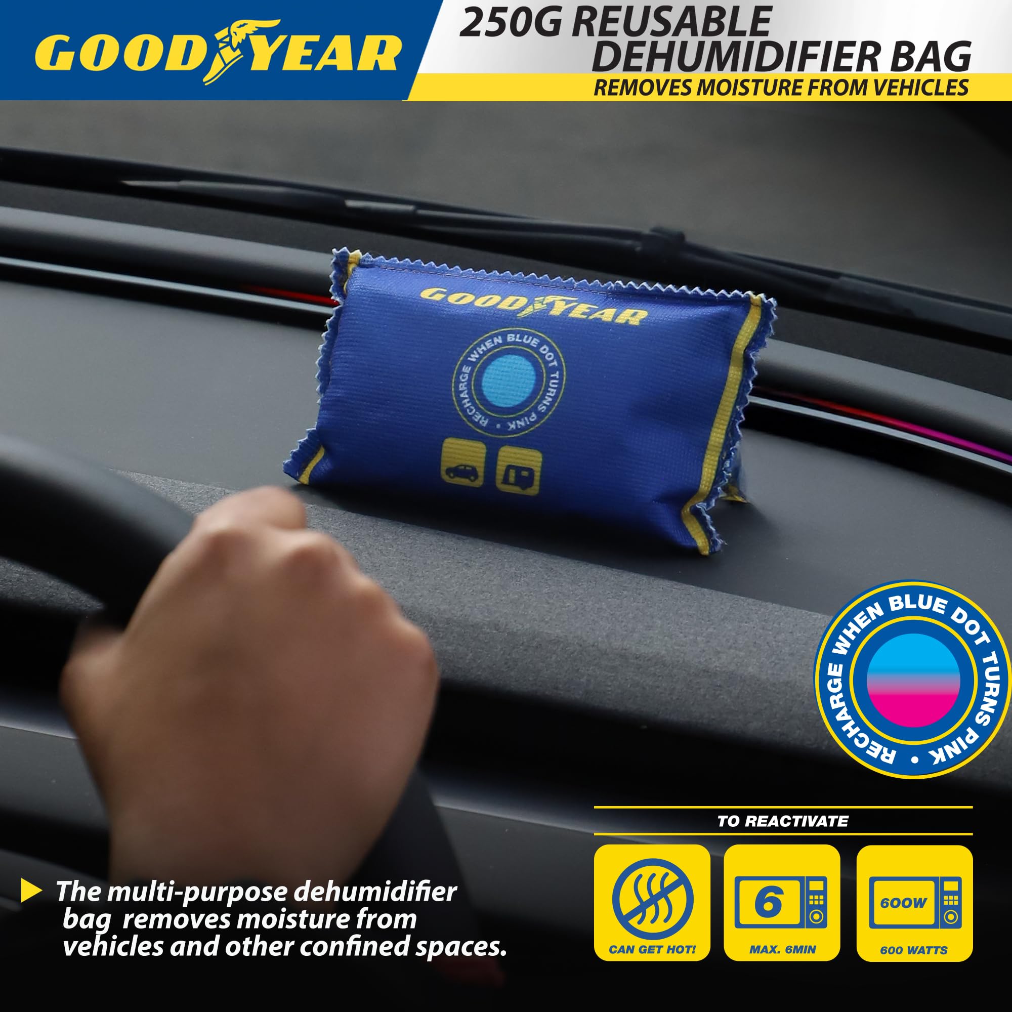 Goodyear 2 Pack Large Car Dehumidifier Bags | Reusable Anti-Mist Moisture Absorber 7