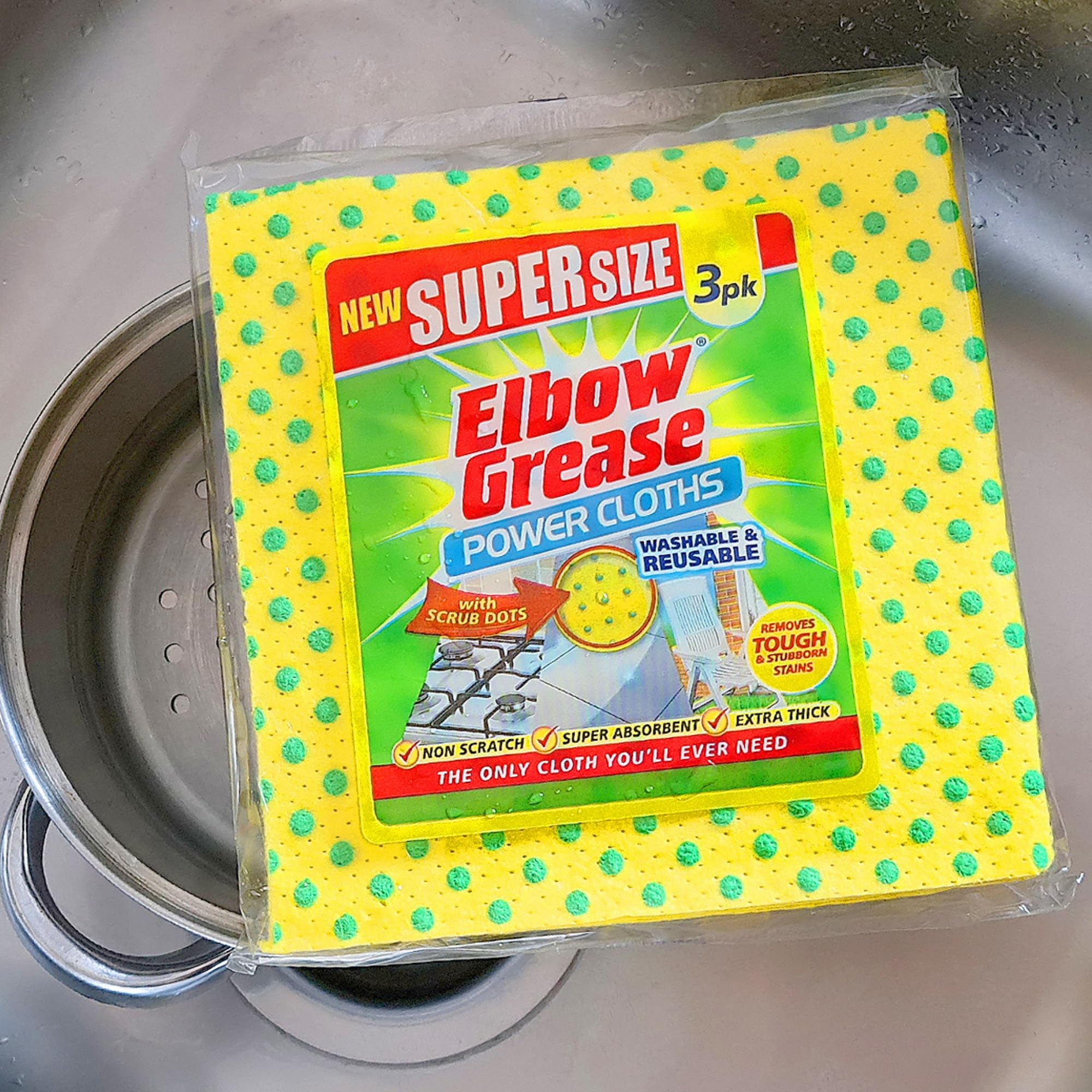 Elbow Grease Super Size Power Cloths with Scrub Dots | Washable & Reusable | 3 Count 2