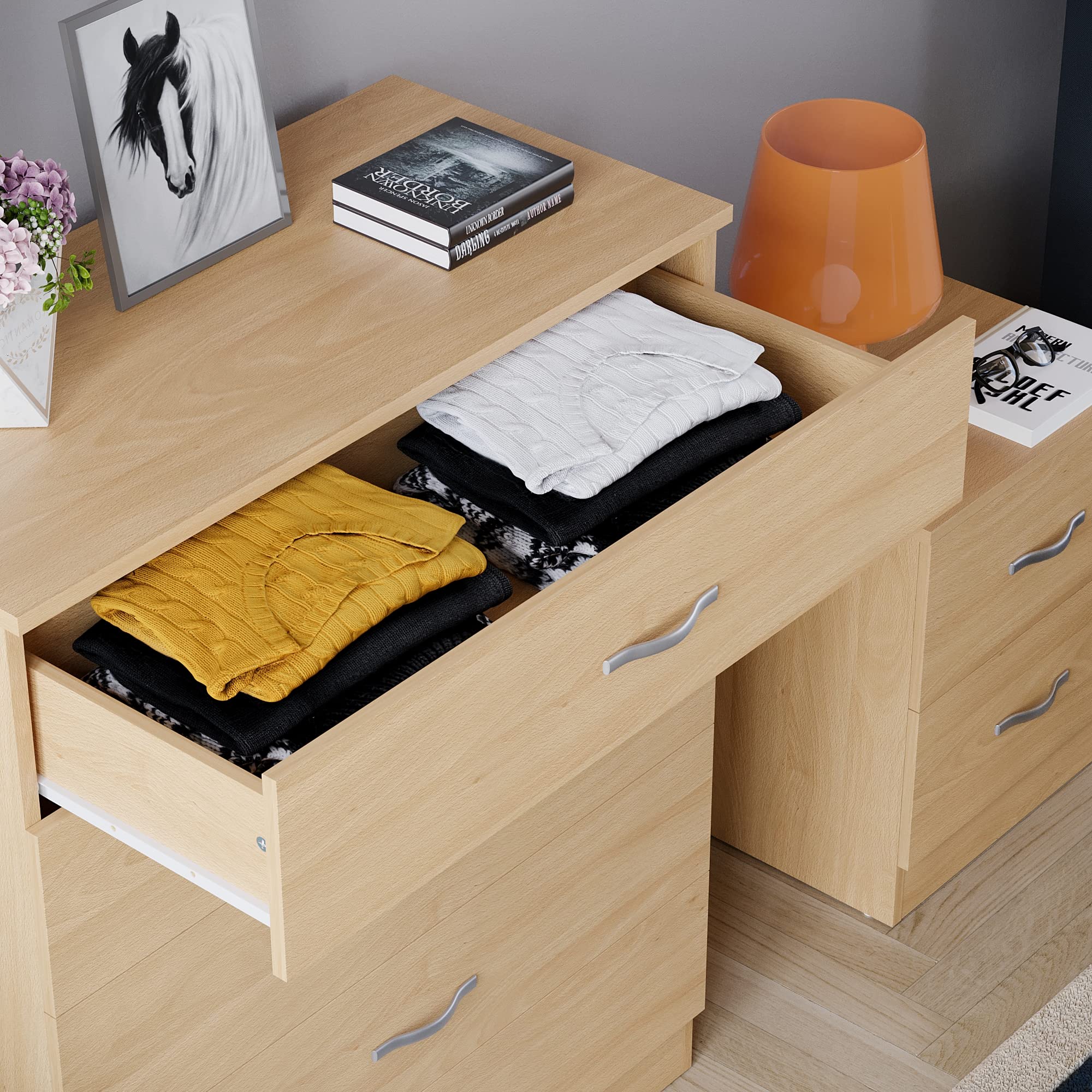 Vida Designs Riano 5 Drawer Chest - Pine Finish | Engineered Wood | 75W x 36D x 90H cm 5