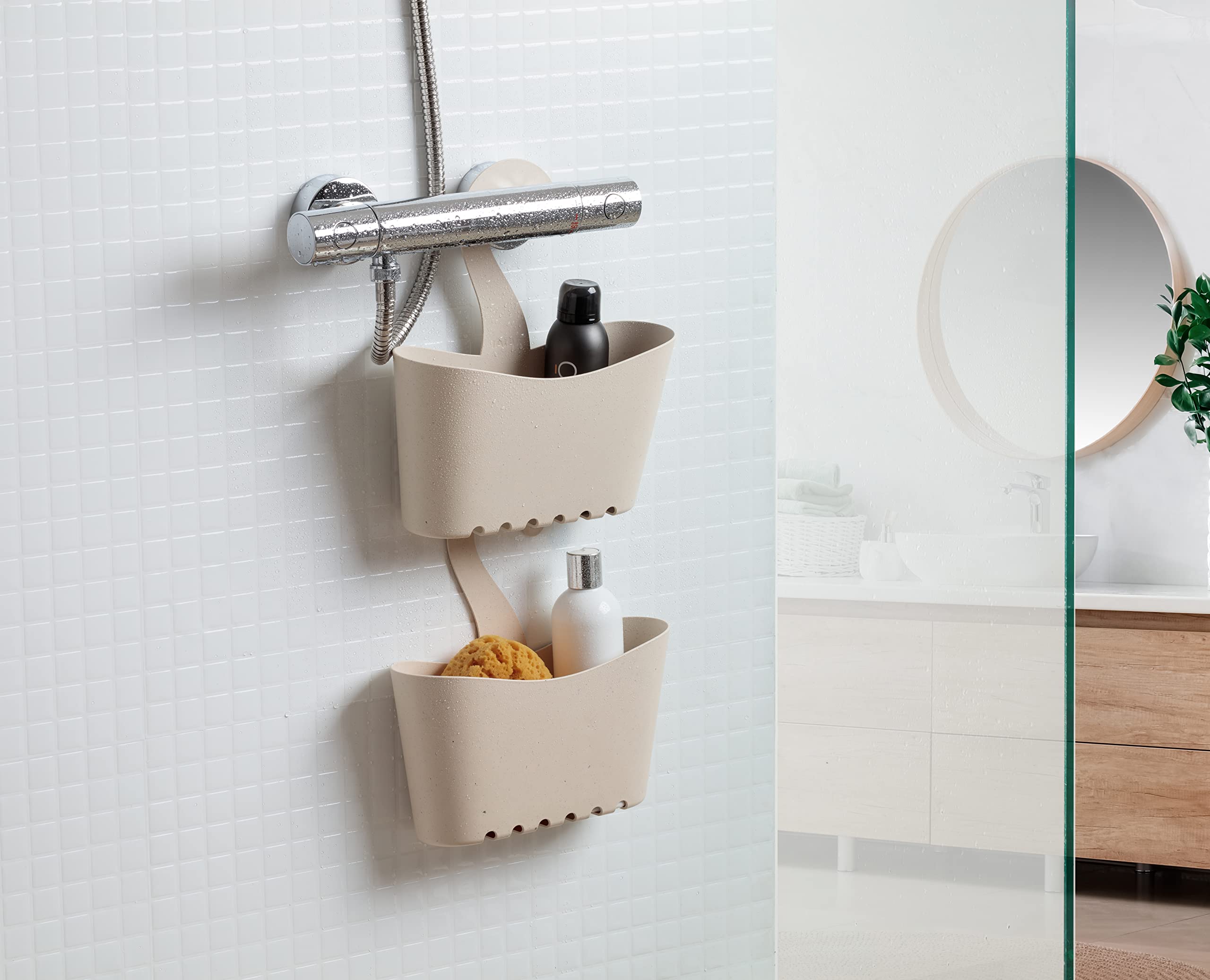 TATAY Multifunctional Shower Caddy - No-Drill Hanging Basket | Stackable | Beige Polypropylene 6